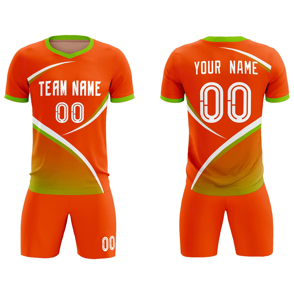 Custom Orange Neon Green Color Block Training Uniform For Men Soccer Sets Jersey