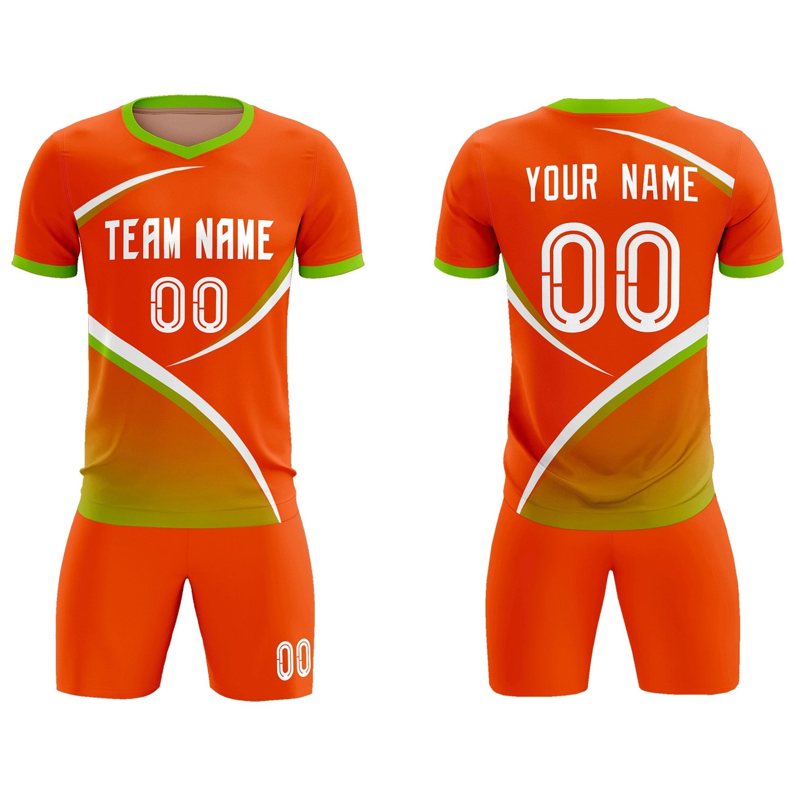 Custom Orange Neon Green Color Block Training Uniform For Men Soccer Sets Jersey