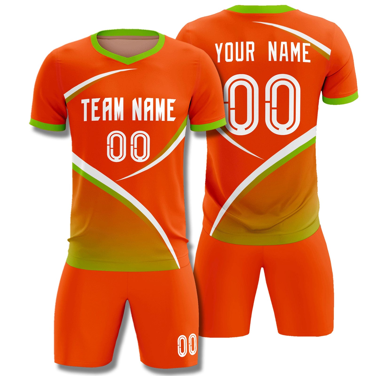 Custom Orange Neon Green Color Block Training Uniform For Men Soccer Sets Jersey