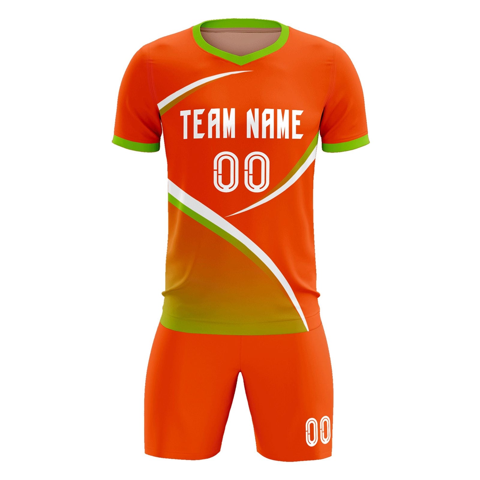 Custom Orange Neon Green Color Block Training Uniform For Men Soccer Sets Jersey