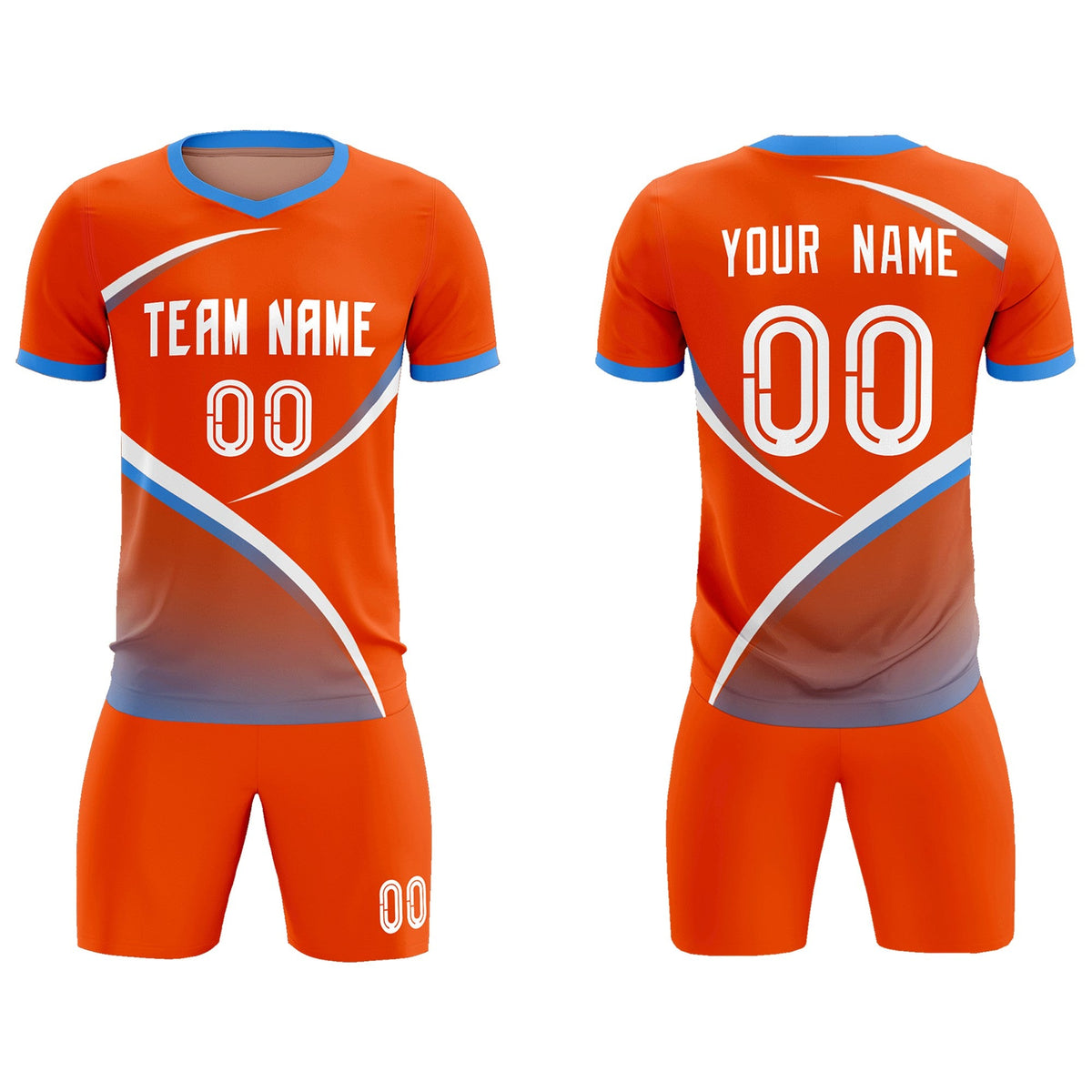 Custom Orange Powder Blue Color Block Training Uniform For Men Soccer Sets Jersey