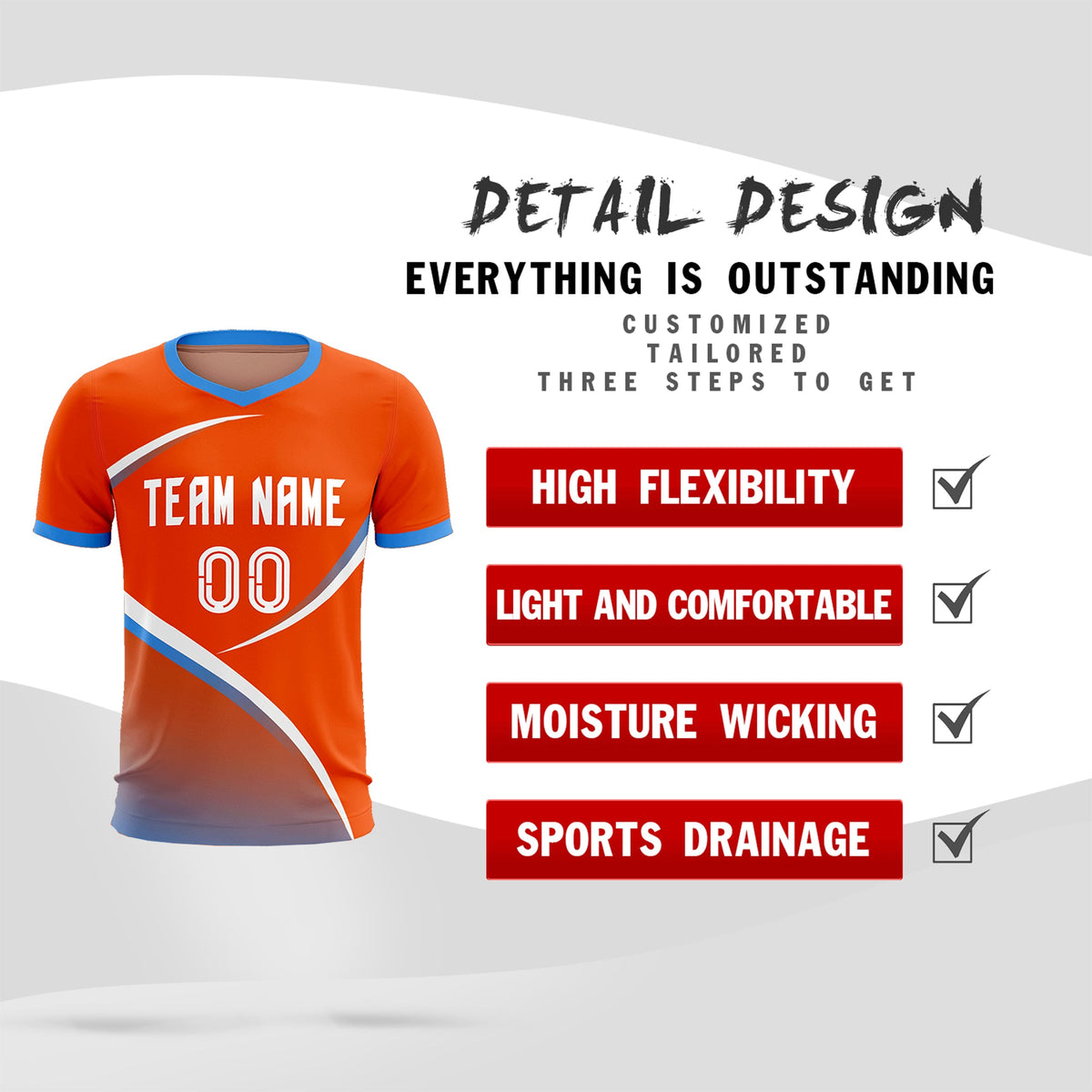 Custom Orange Powder Blue Color Block Training Uniform For Men Soccer Sets Jersey
