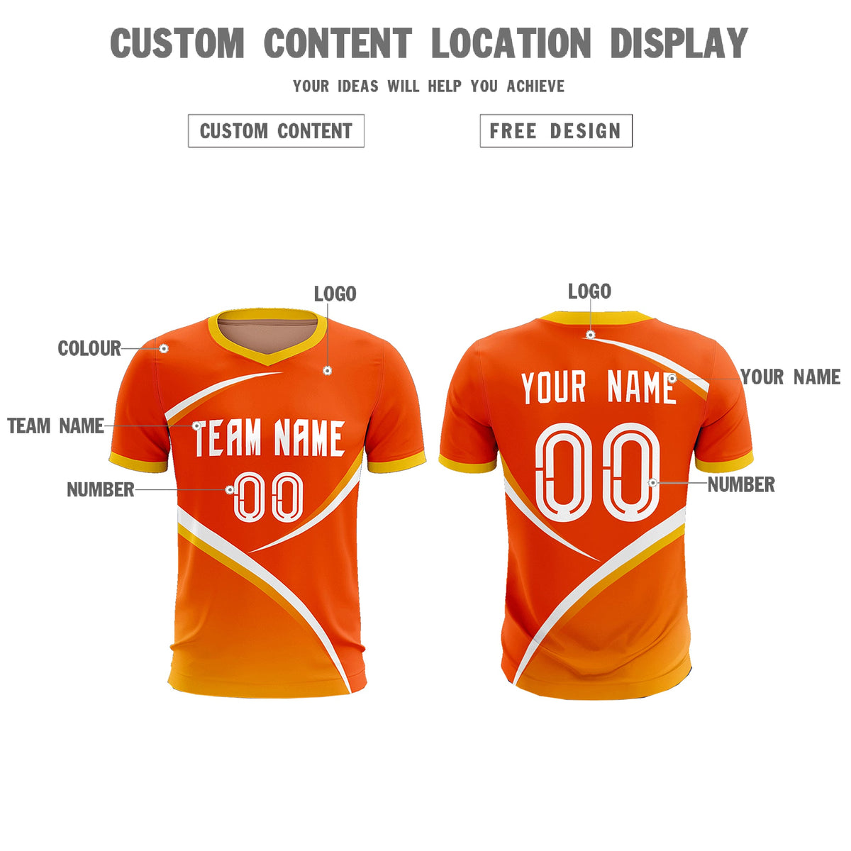 Custom Orange Gold Color Block Training Uniform For Men Soccer Sets Jersey