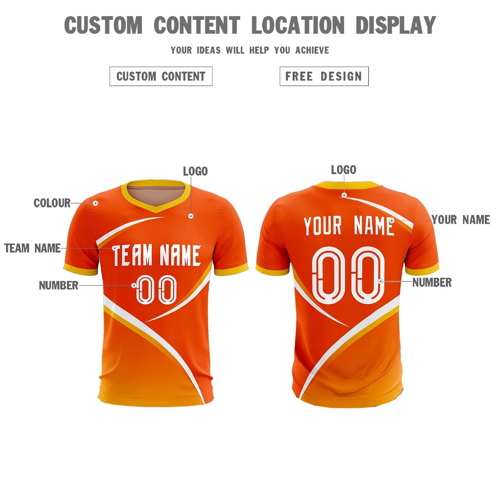 Custom Orange Gold Color Block Training Uniform For Men Soccer Sets Jersey