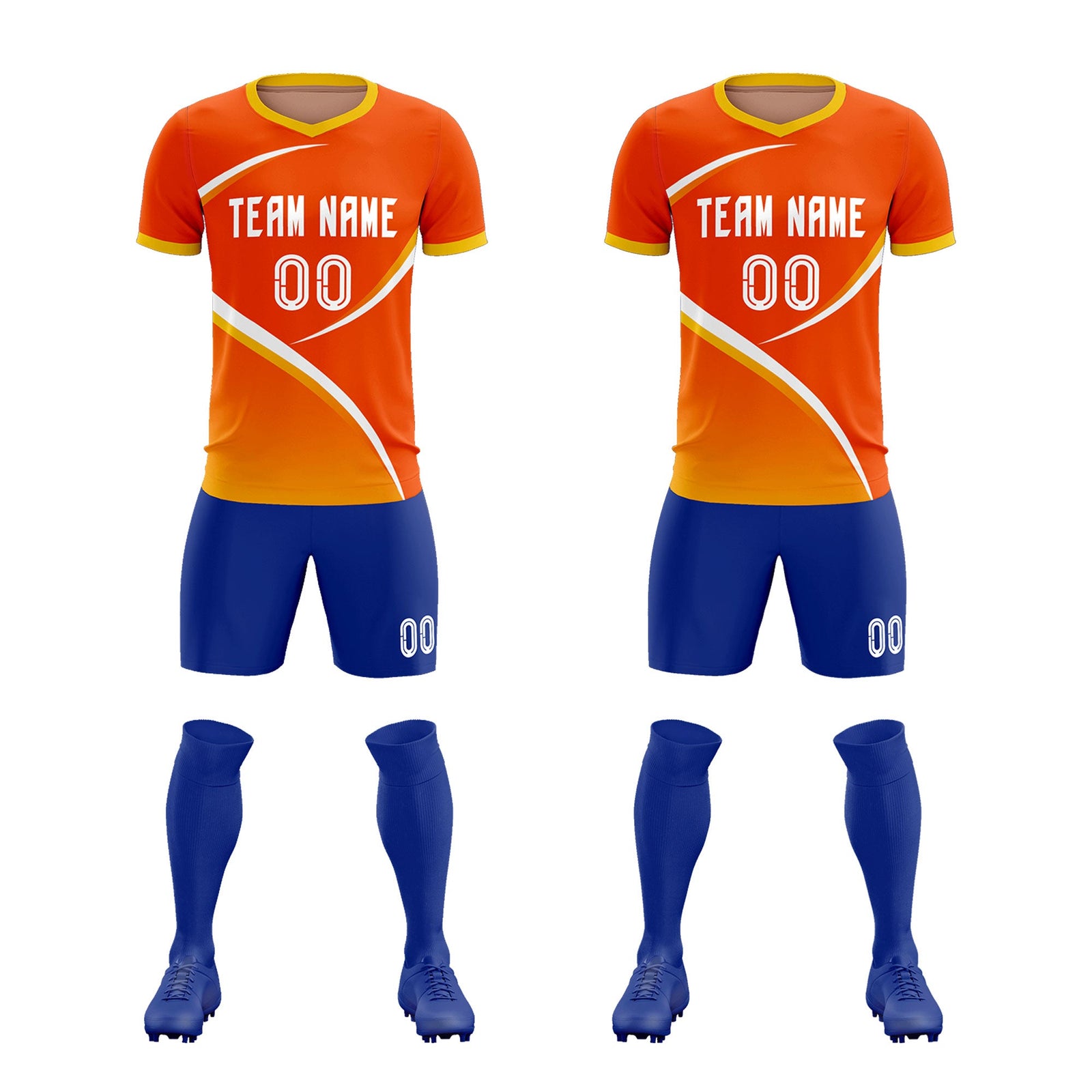 Custom Orange Gold Color Block Training Uniform For Men Soccer Sets Jersey