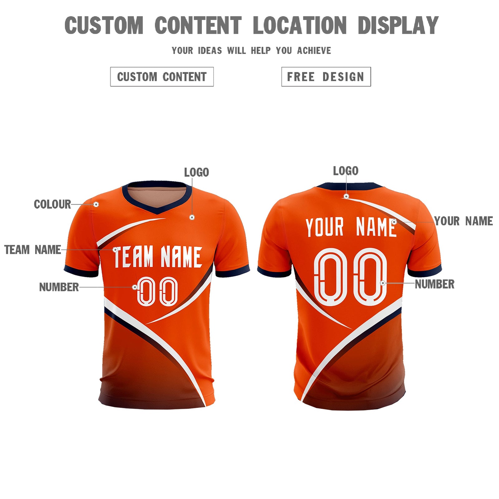 Custom Orange Navy Color Block Training Uniform For Men Soccer Sets Jersey