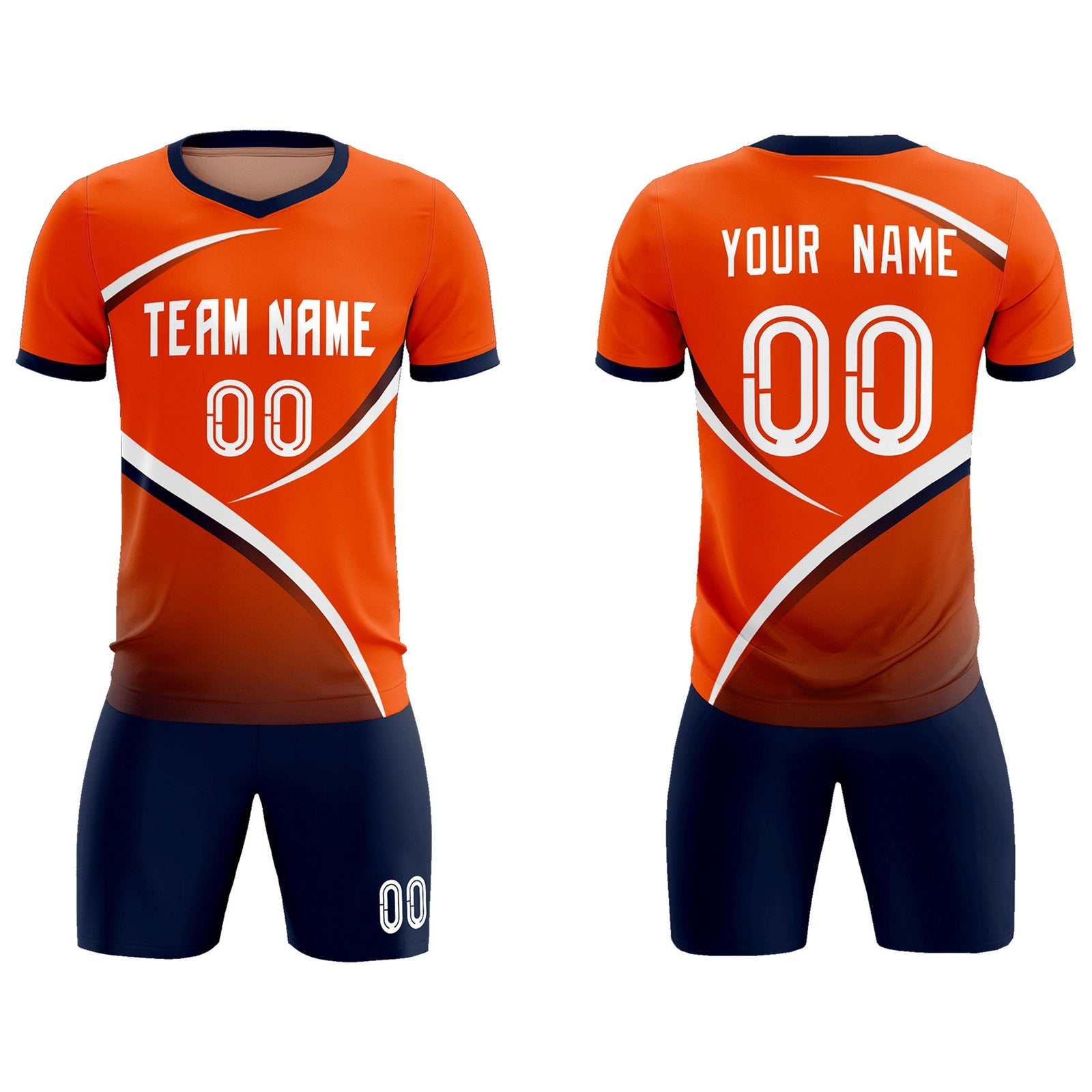 Custom Orange Navy Color Block Training Uniform For Men Soccer Sets Jersey