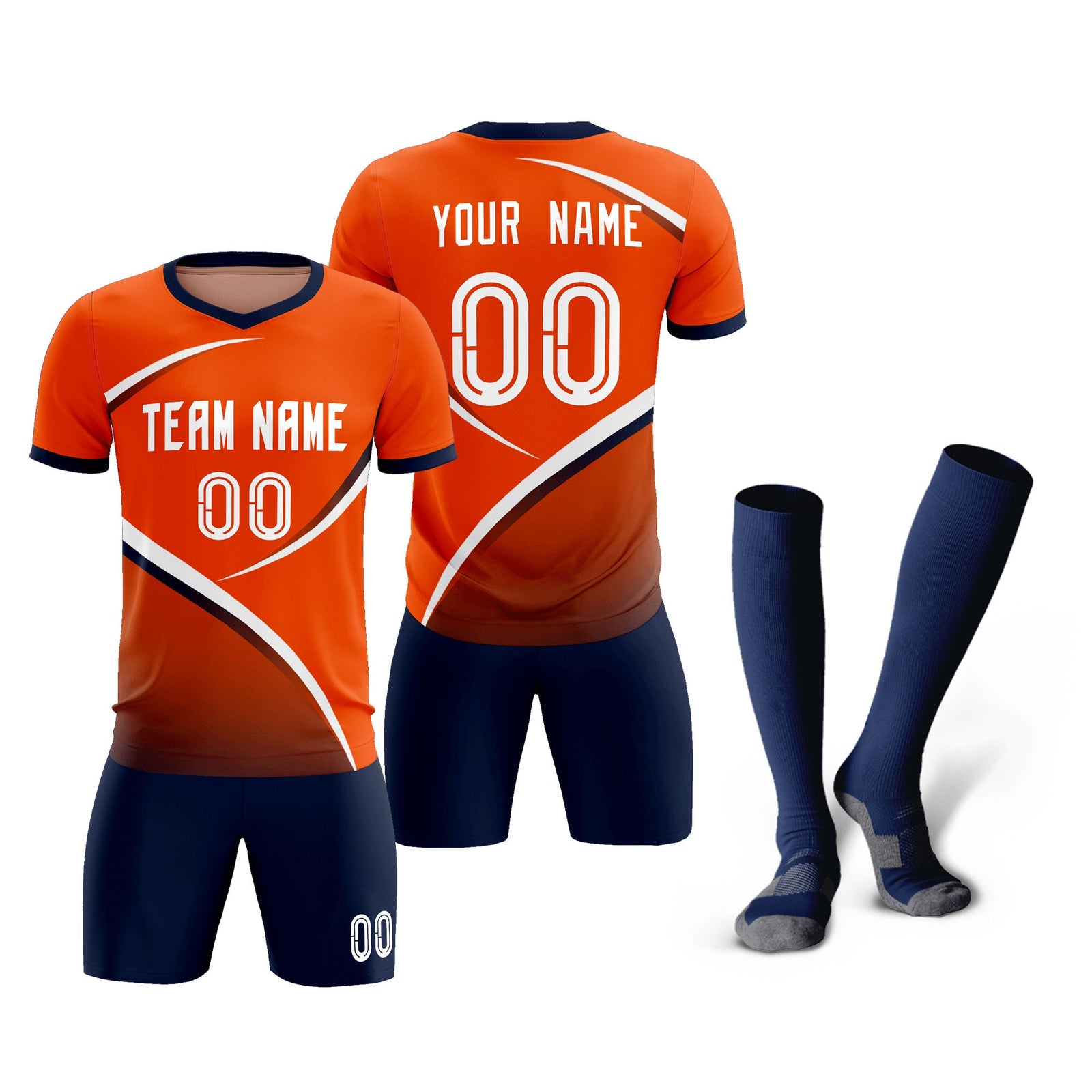 Custom Orange Navy Color Block Training Uniform For Men Soccer Sets Jersey