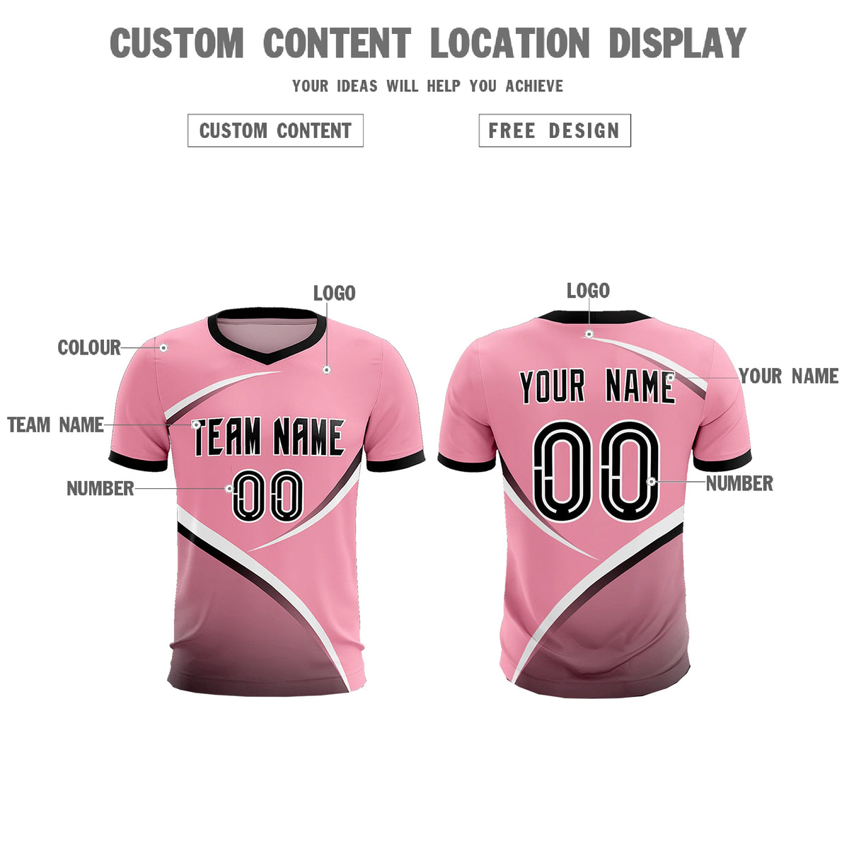 Custom Light Pink Black Color Block Training Uniform For Men Soccer Sets Jersey