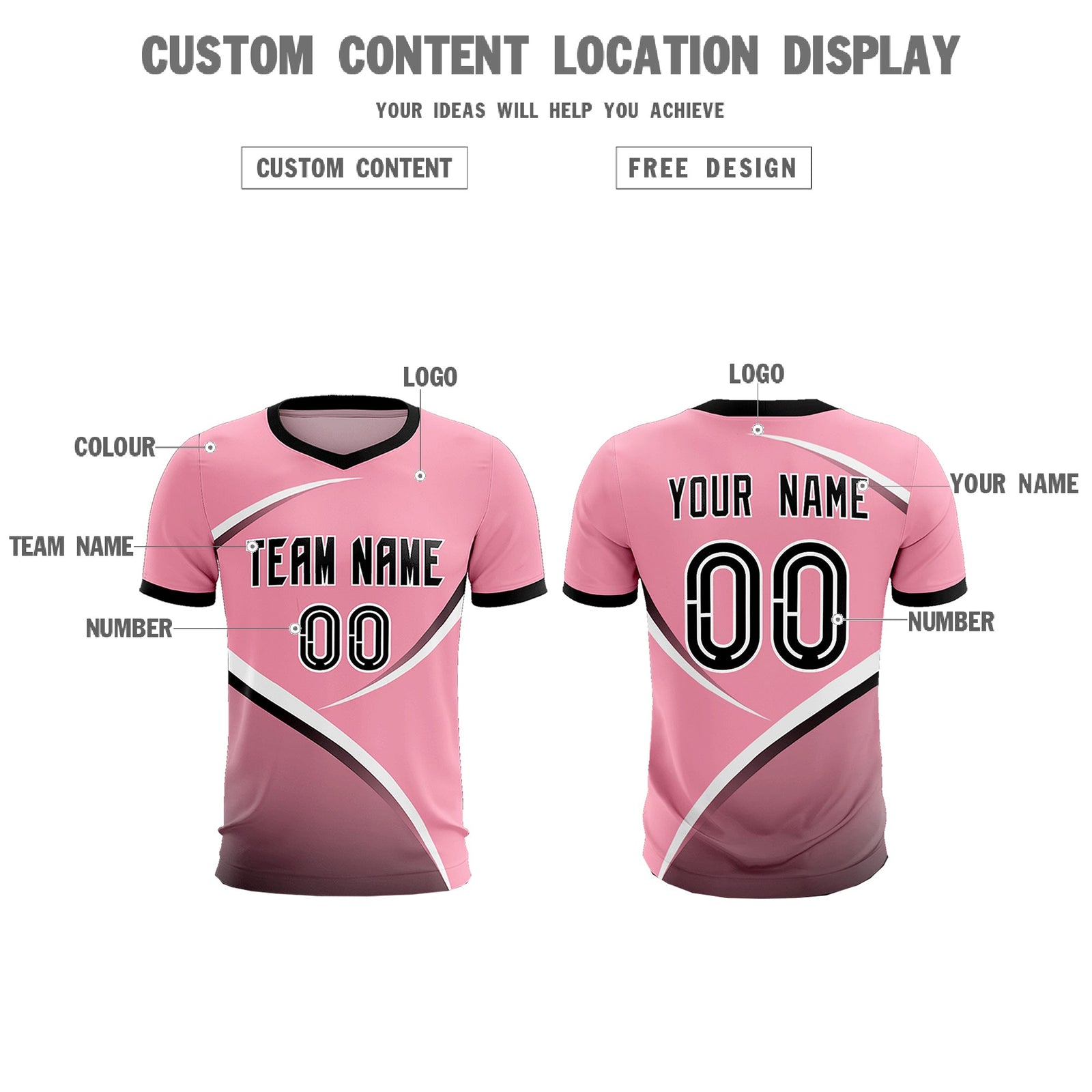Custom Light Pink Black Color Block Training Uniform For Men Soccer Sets Jersey