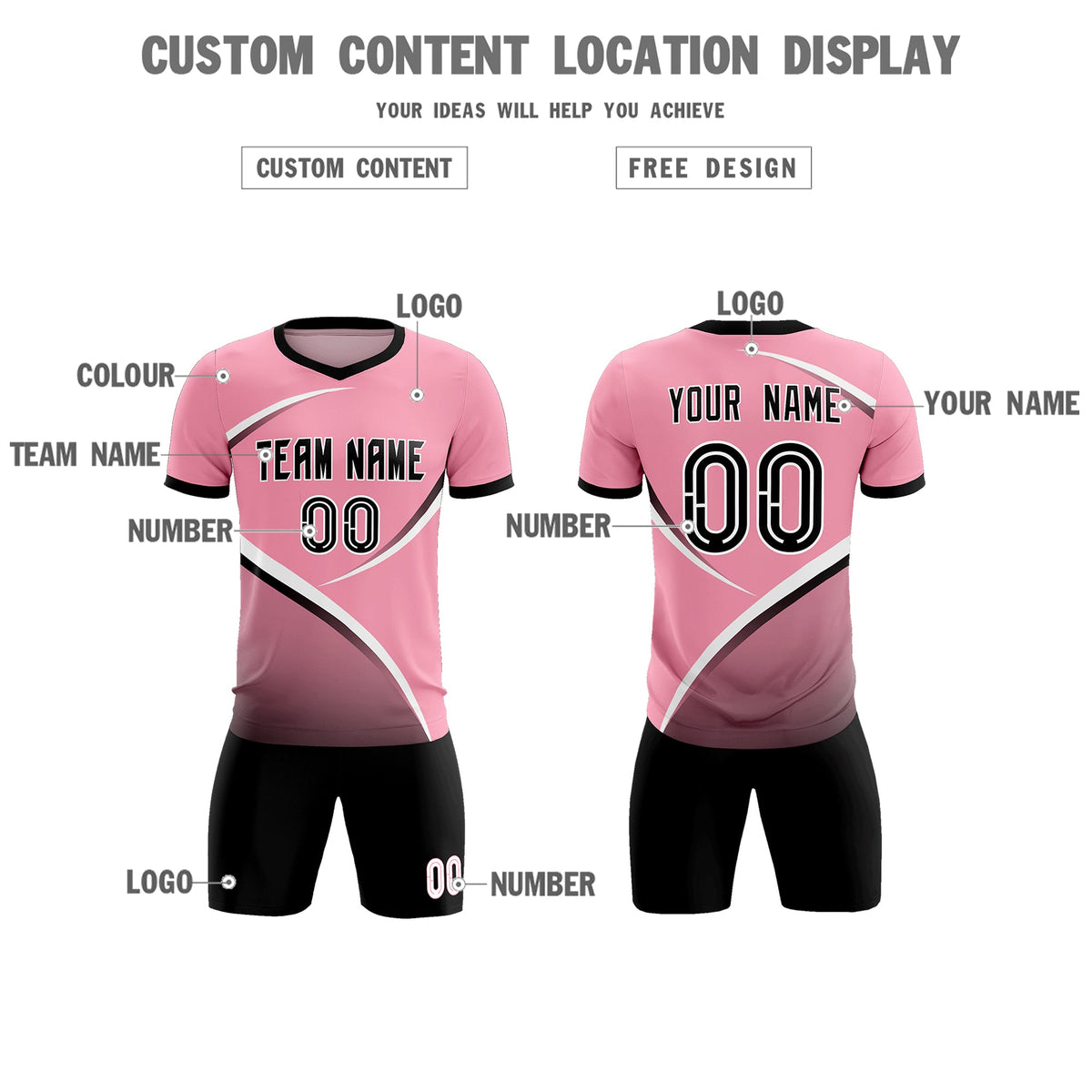 Custom Light Pink Black Color Block Training Uniform For Men Soccer Sets Jersey