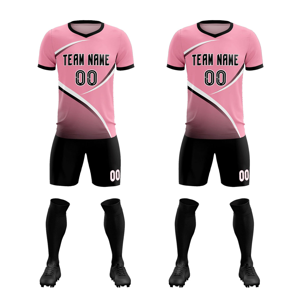 Custom Light Pink Black Color Block Training Uniform For Men Soccer Sets Jersey
