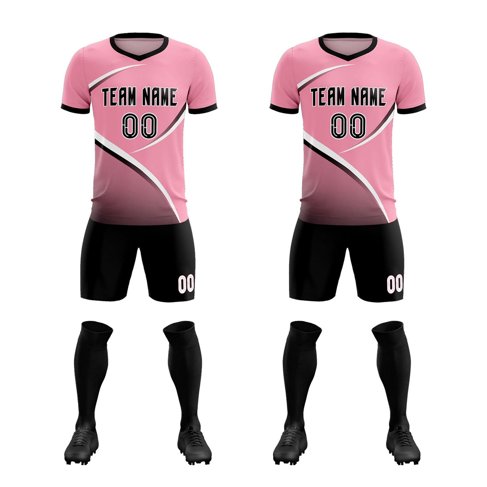 Custom Light Pink Black Color Block Training Uniform For Men Soccer Sets Jersey