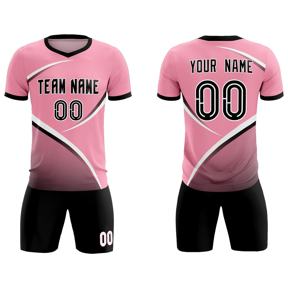 Custom Light Pink Black Color Block Training Uniform For Men Soccer Sets Jersey