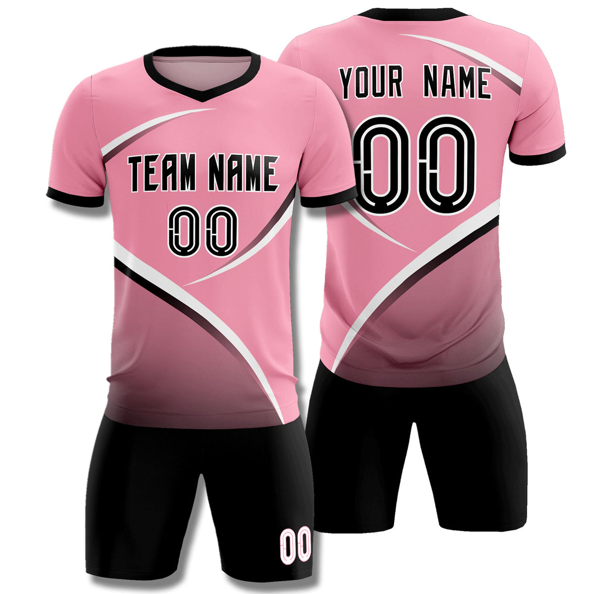 Custom Light Pink Black Color Block Training Uniform For Men Soccer Sets Jersey