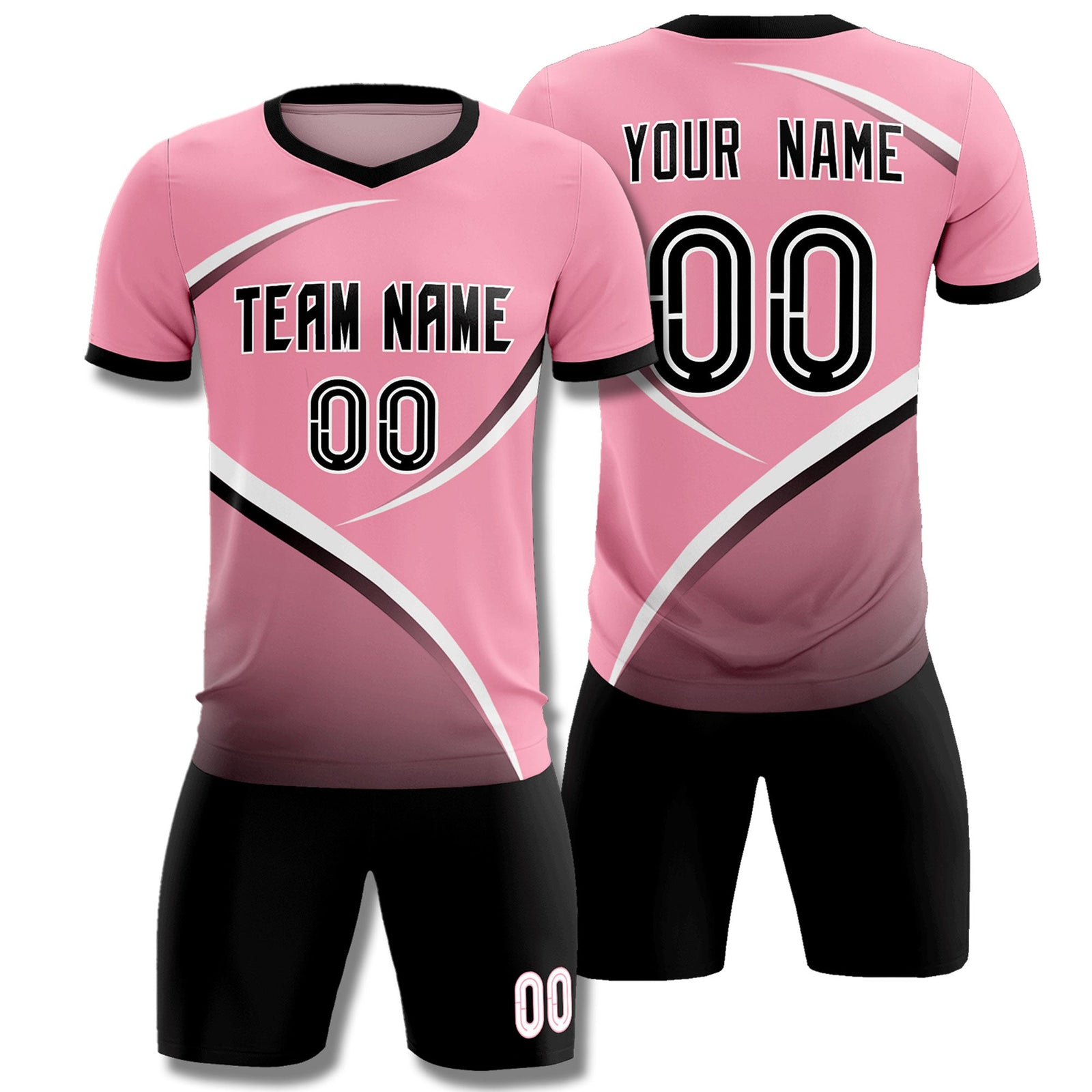 Custom Light Pink Black Color Block Training Uniform For Men Soccer Sets Jersey