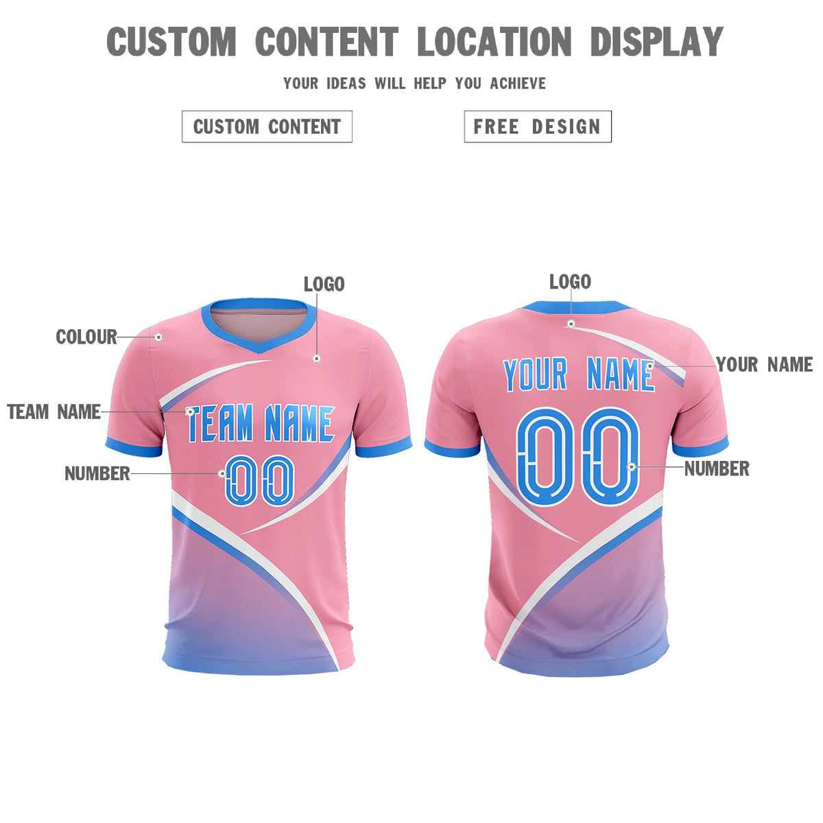 Custom Light Pink Powder Blue Color Block Training Uniform For Men Soccer Sets Jersey