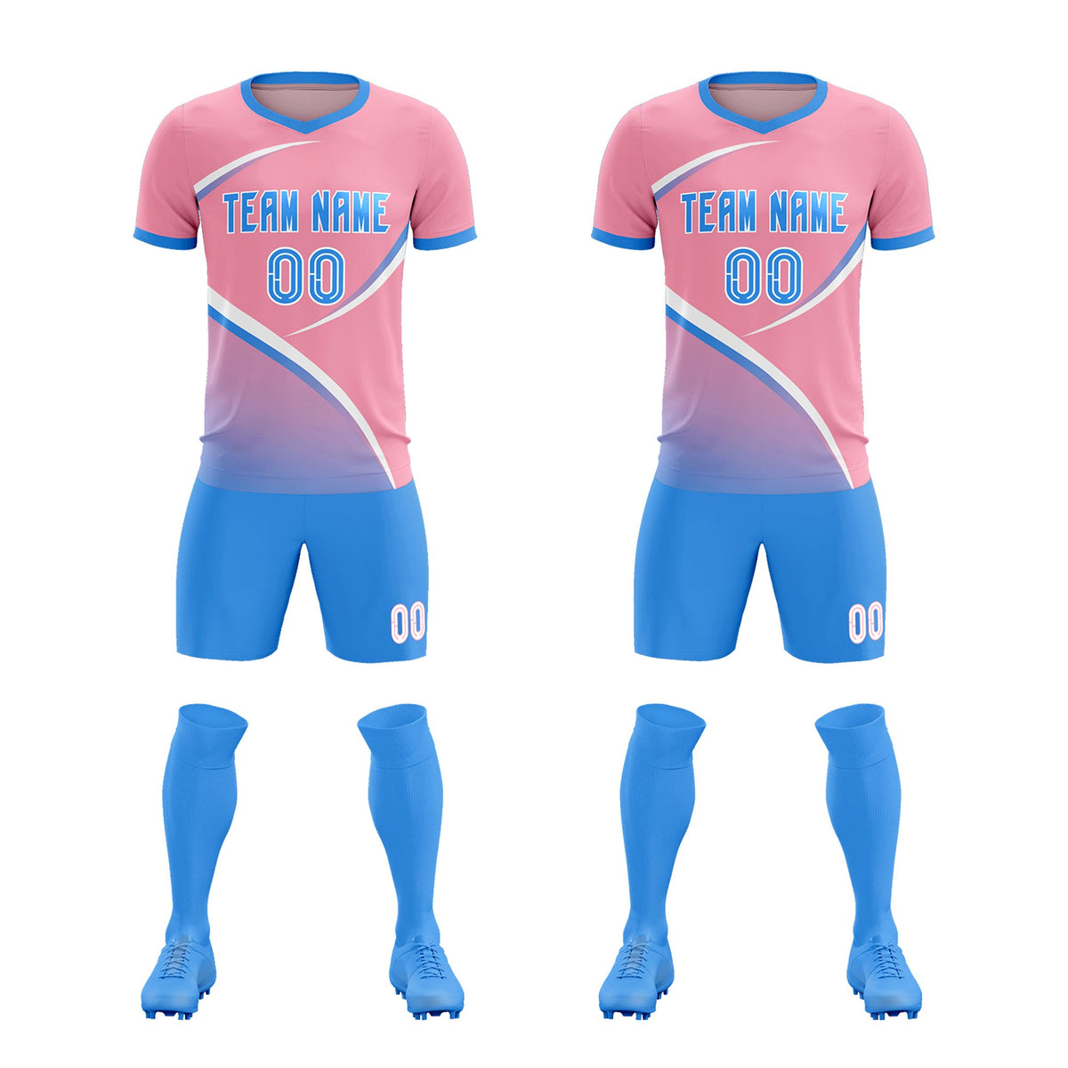 Custom Light Pink Powder Blue Color Block Training Uniform For Men Soccer Sets Jersey