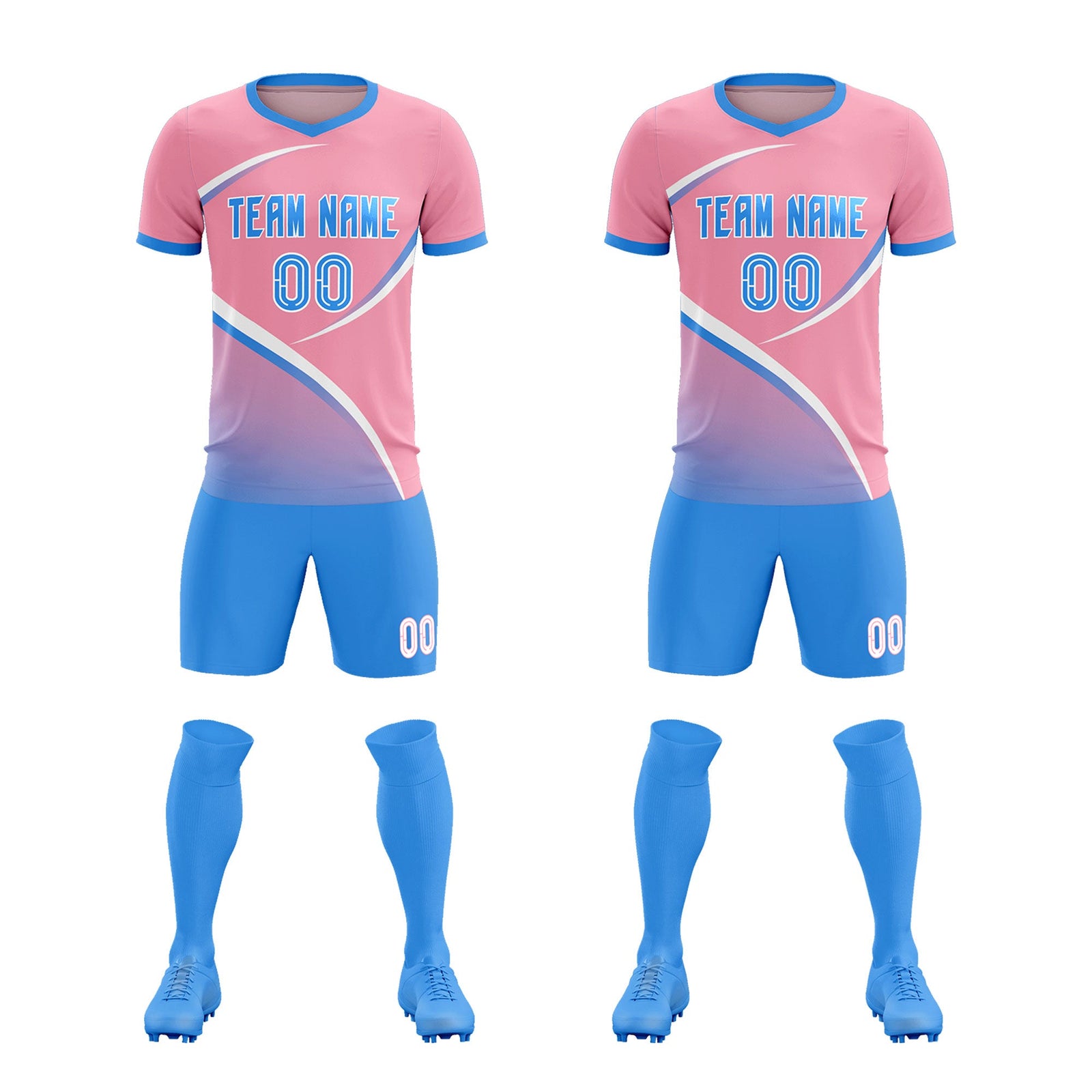 Custom Light Pink Powder Blue Color Block Training Uniform For Men Soccer Sets Jersey