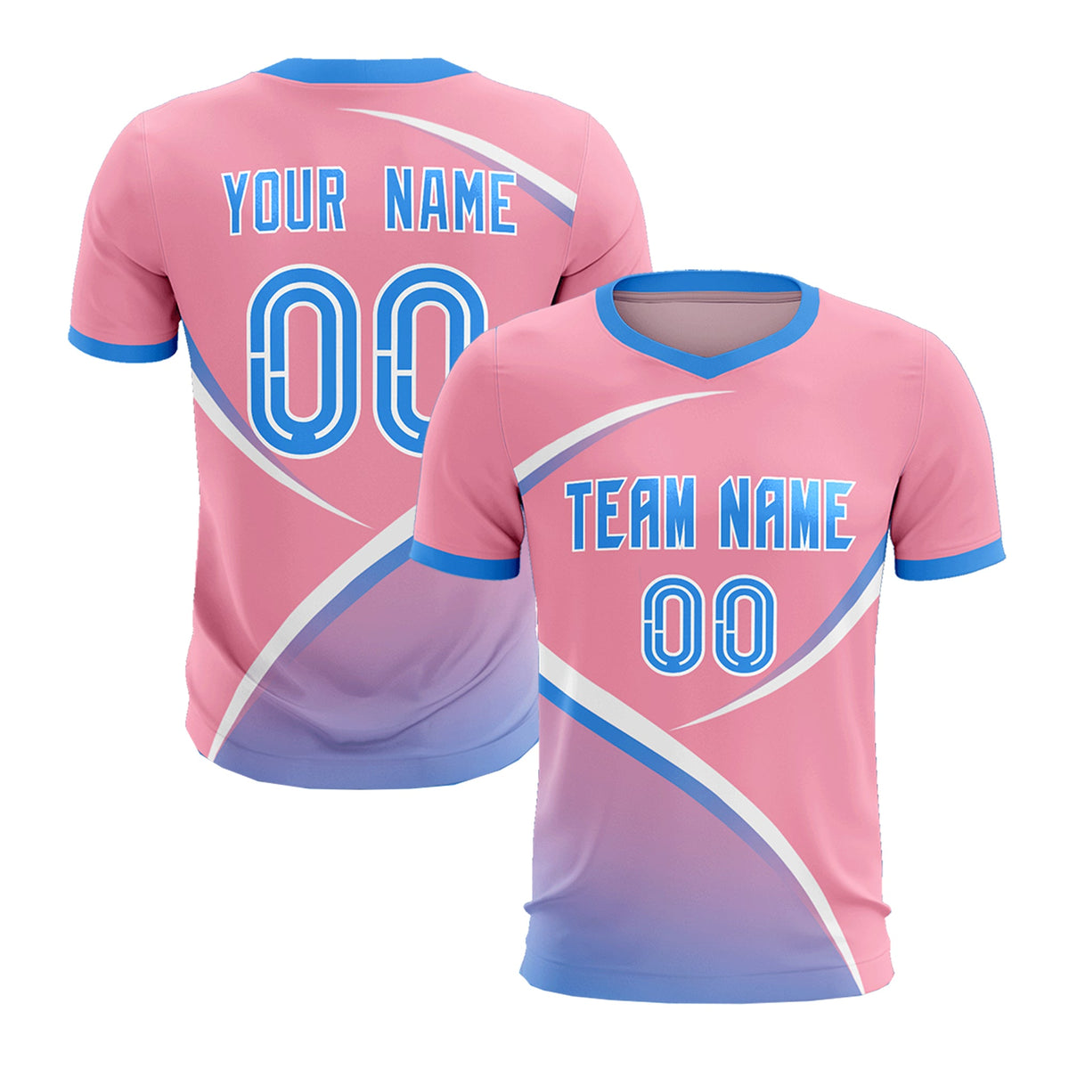 Custom Light Pink Powder Blue Color Block Training Uniform For Men Soccer Sets Jersey