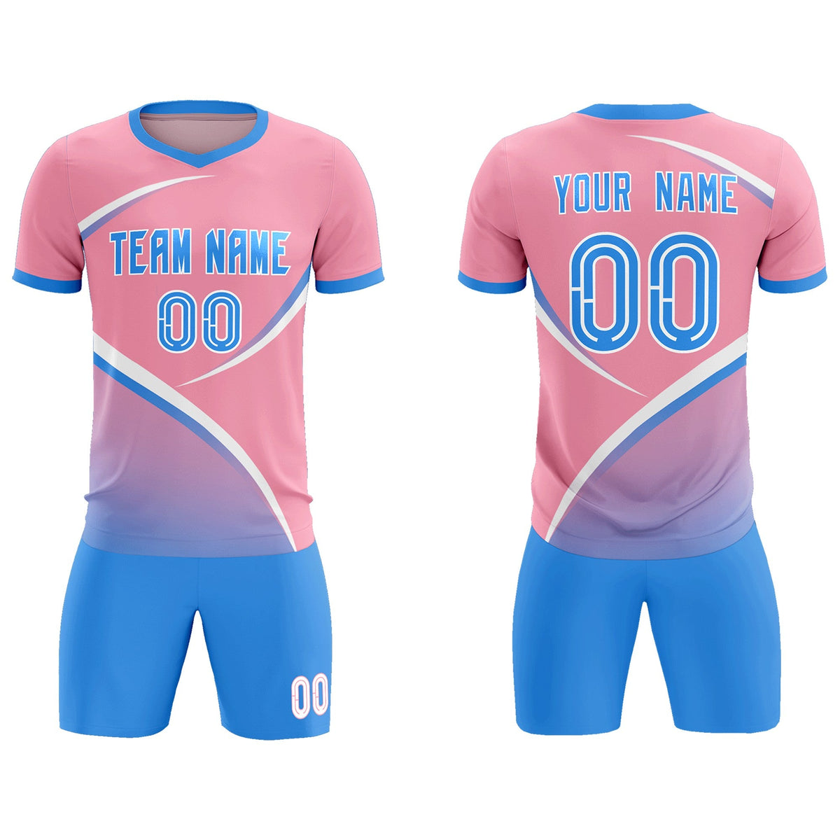 Custom Light Pink Powder Blue Color Block Training Uniform For Men Soccer Sets Jersey