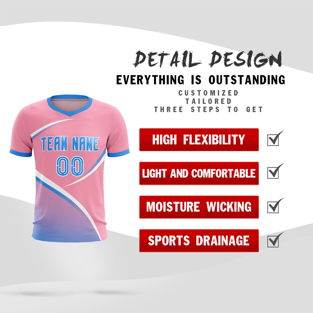 Custom Light Pink Powder Blue Color Block Training Uniform For Men Soccer Sets Jersey