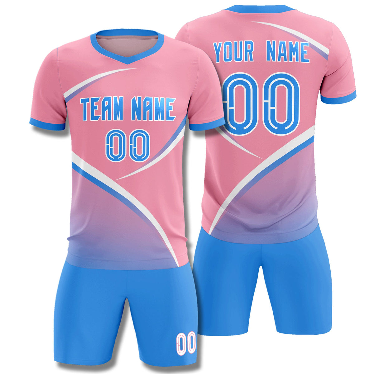 Custom Light Pink Powder Blue Color Block Training Uniform For Men Soccer Sets Jersey