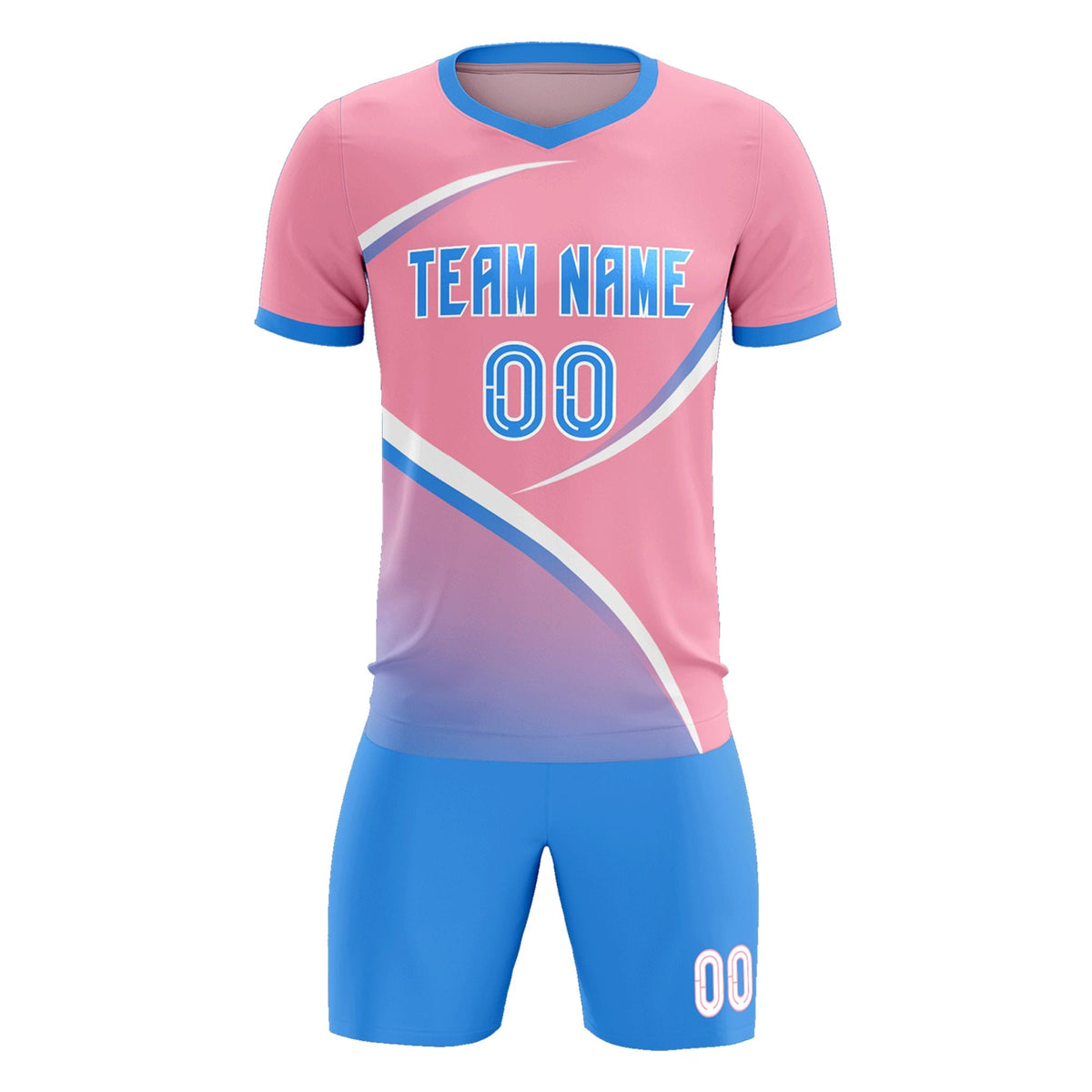 Custom Light Pink Powder Blue Color Block Training Uniform For Men Soccer Sets Jersey
