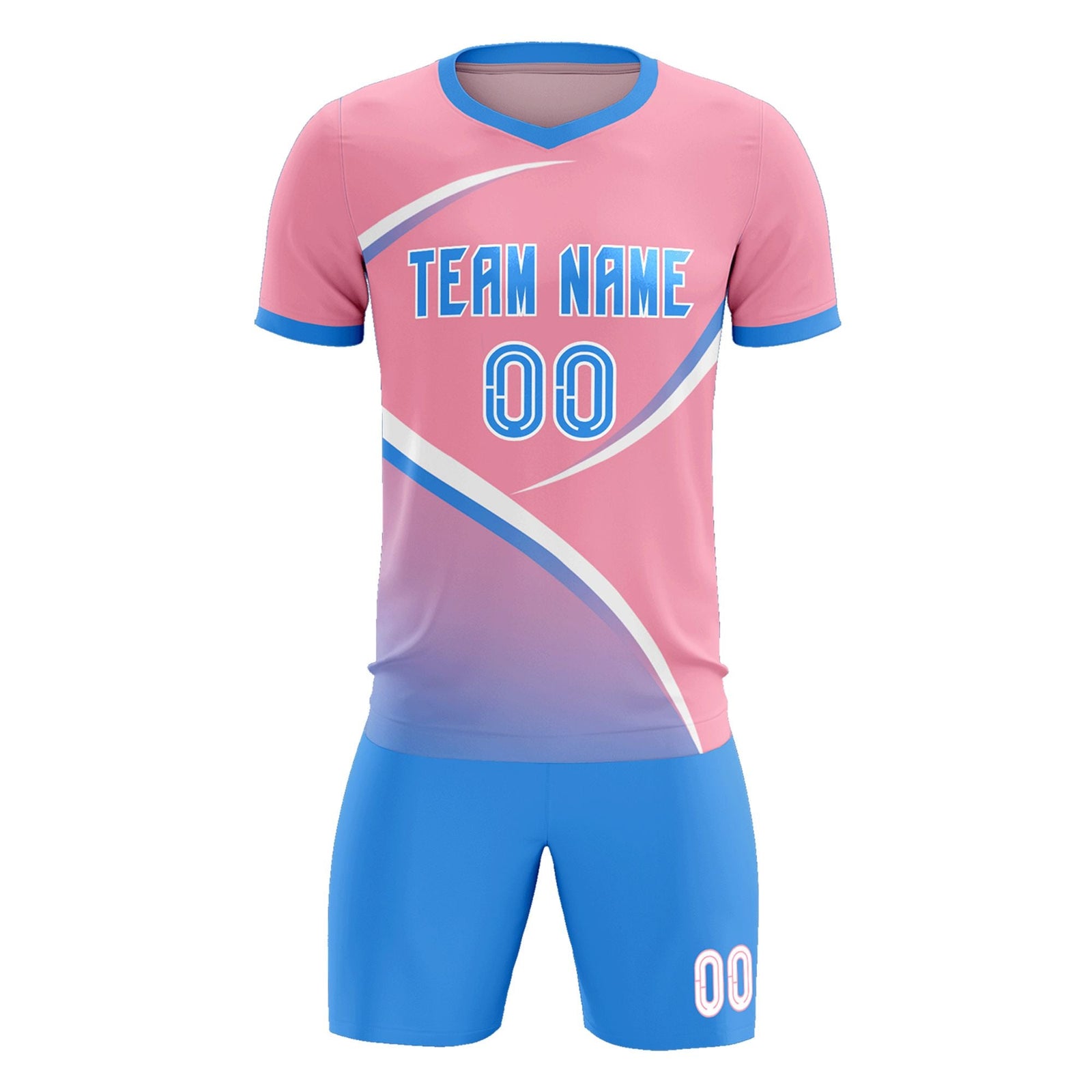 Custom Light Pink Powder Blue Color Block Training Uniform For Men Soccer Sets Jersey