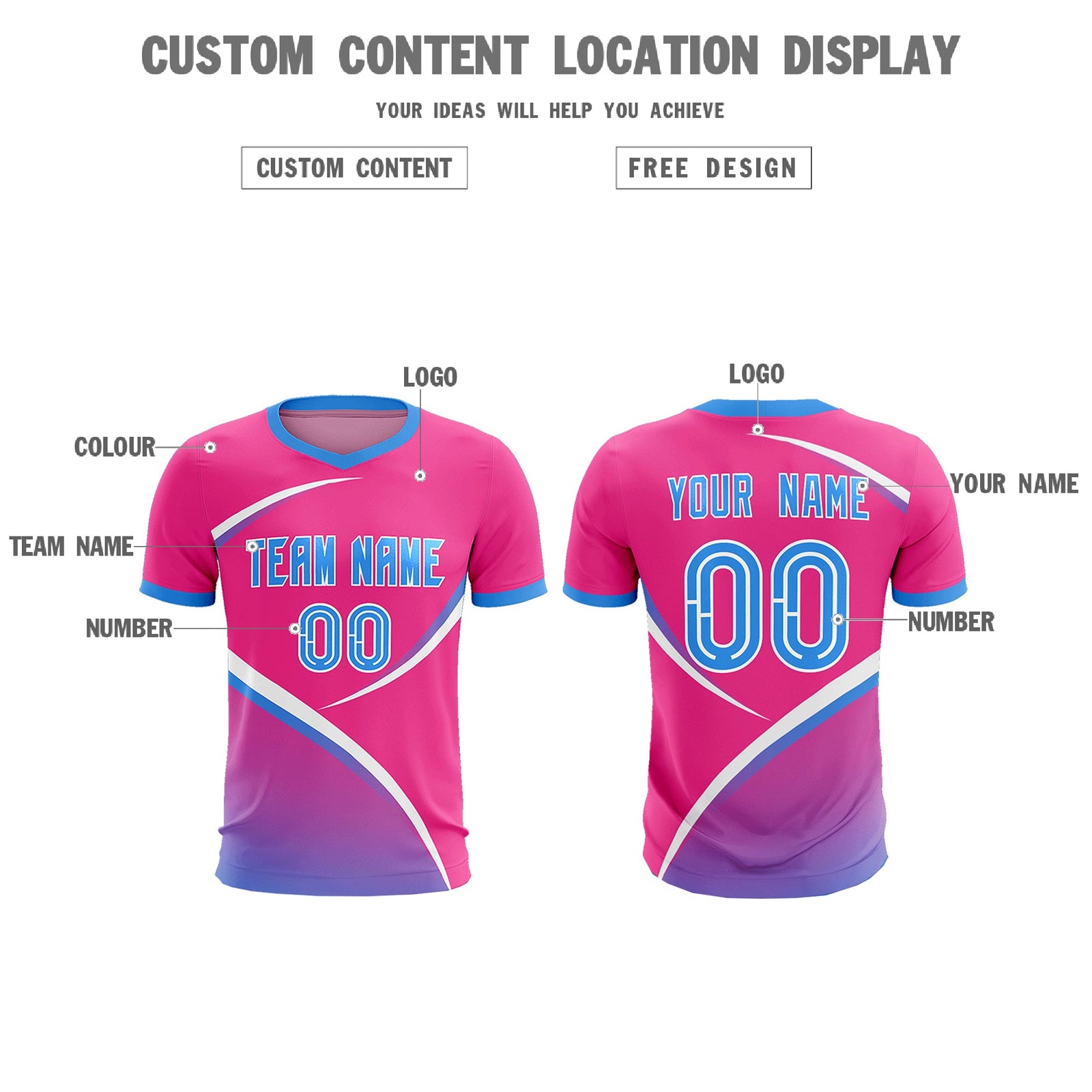 Custom Pink Powder Blue Color Block Training Uniform For Men Soccer Sets Jersey