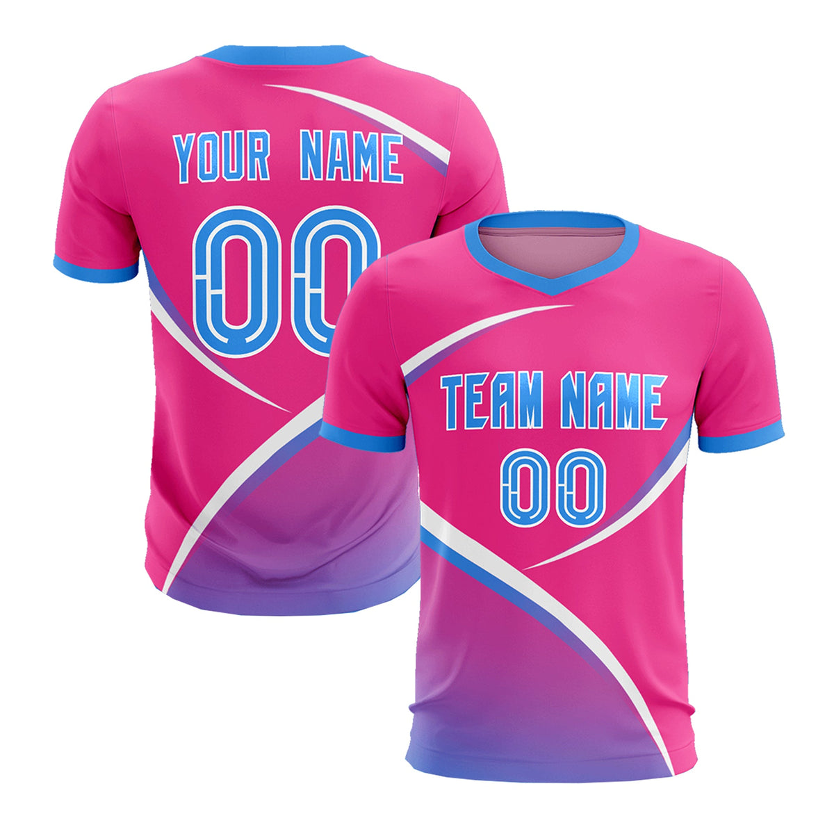 Custom Pink Powder Blue Color Block Training Uniform For Men Soccer Sets Jersey