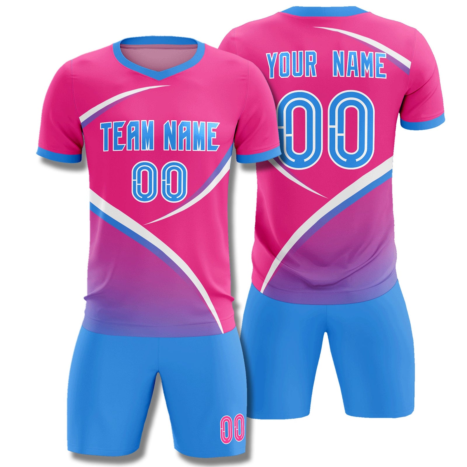 Custom Pink Powder Blue Color Block Training Uniform For Men Soccer Sets Jersey