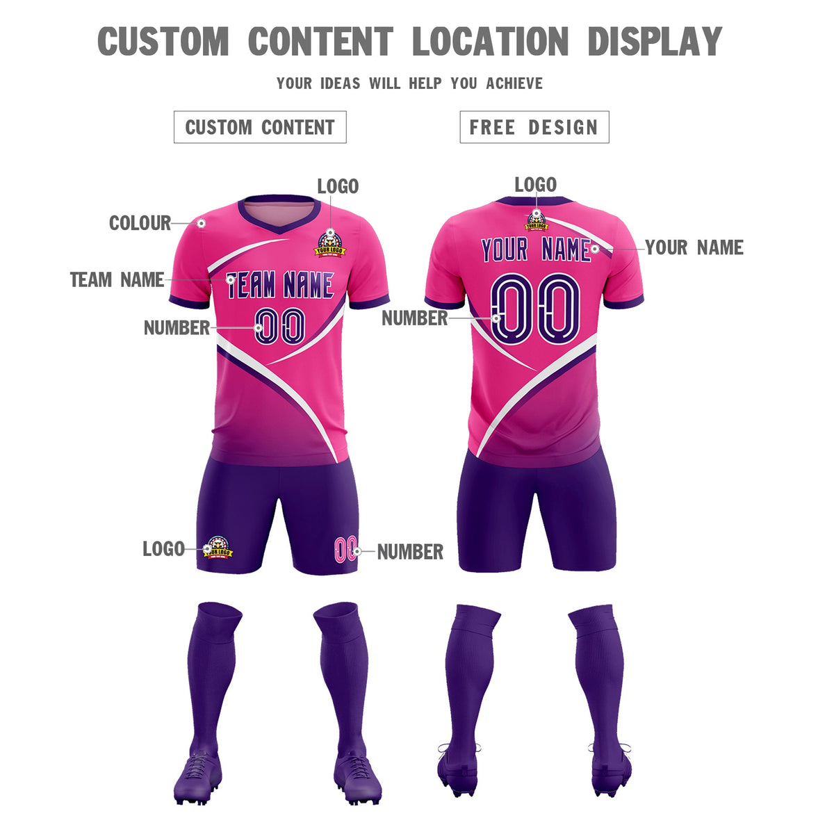 Custom Pink Purple Color Block Training Uniform For Men Soccer Sets Jersey