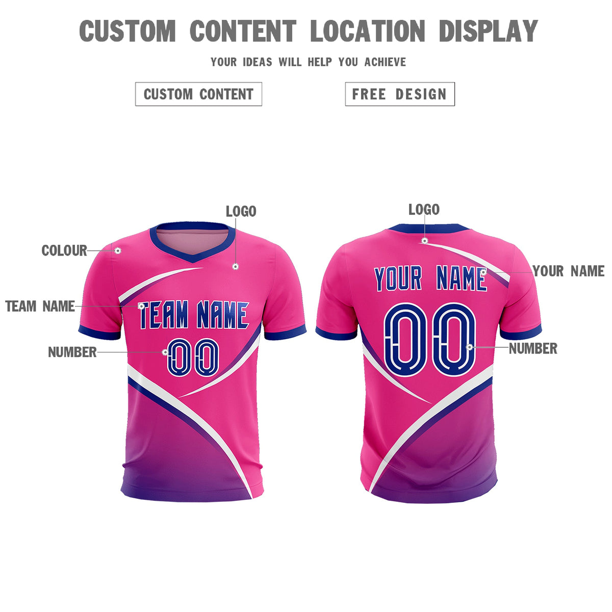 Custom Pink Royal Color Block Training Uniform For Men Soccer Sets Jersey