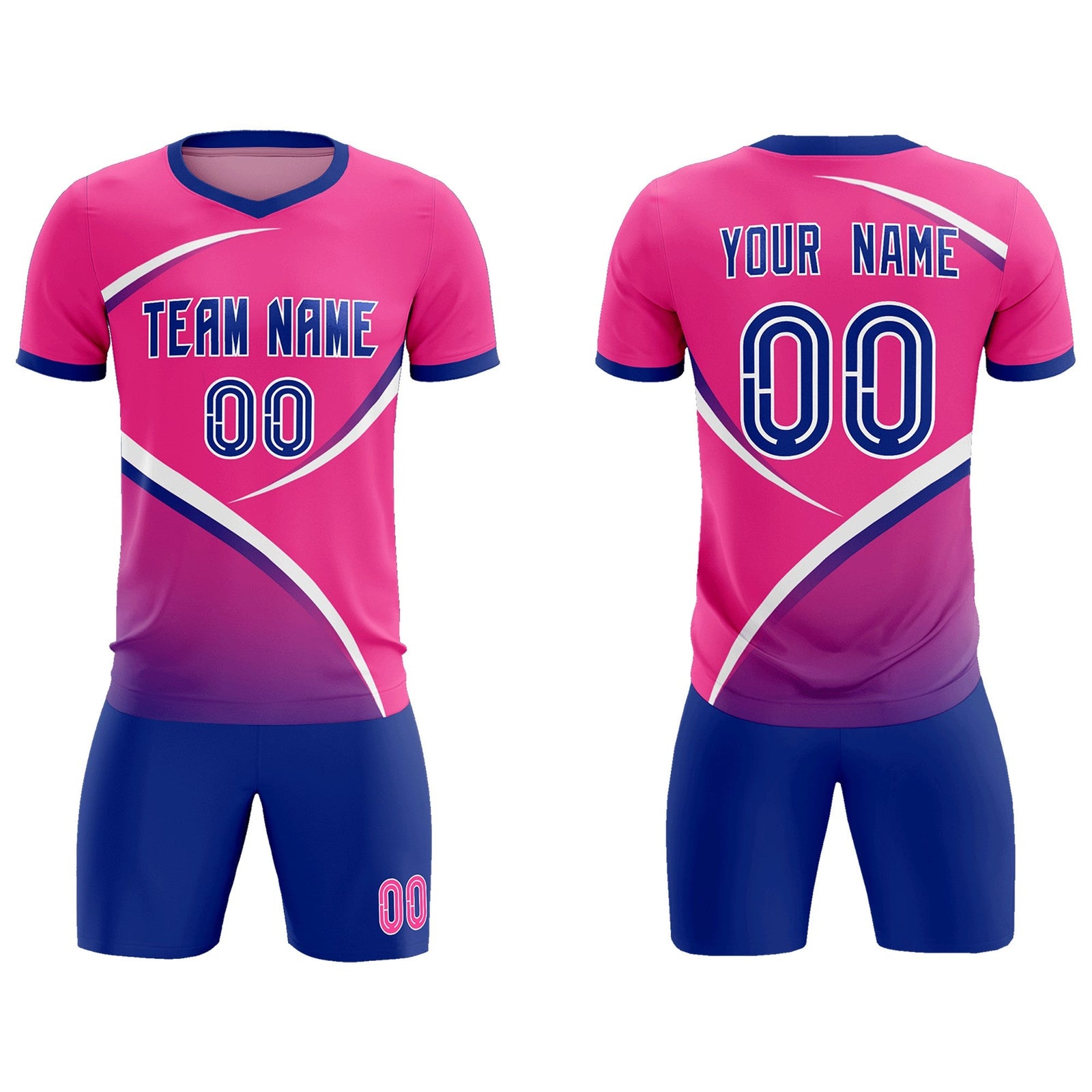 Custom Pink Royal Color Block Training Uniform For Men Soccer Sets Jersey