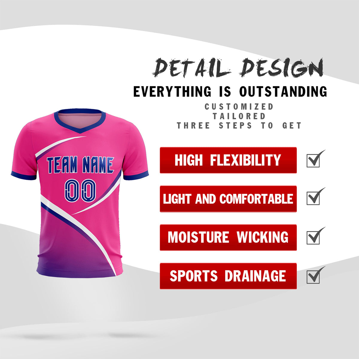 Custom Pink Royal Color Block Training Uniform For Men Soccer Sets Jersey