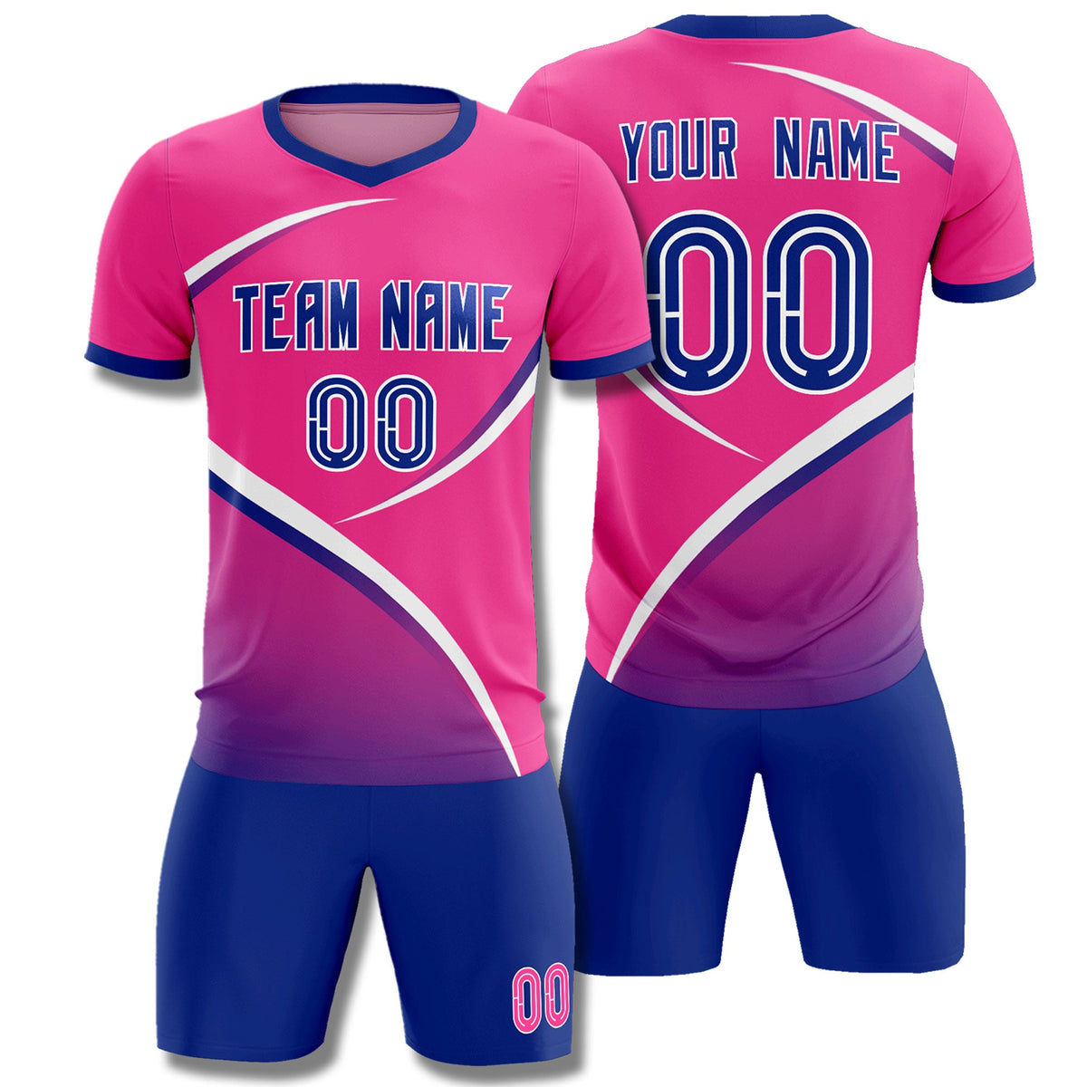 Custom Pink Royal Color Block Training Uniform For Men Soccer Sets Jersey