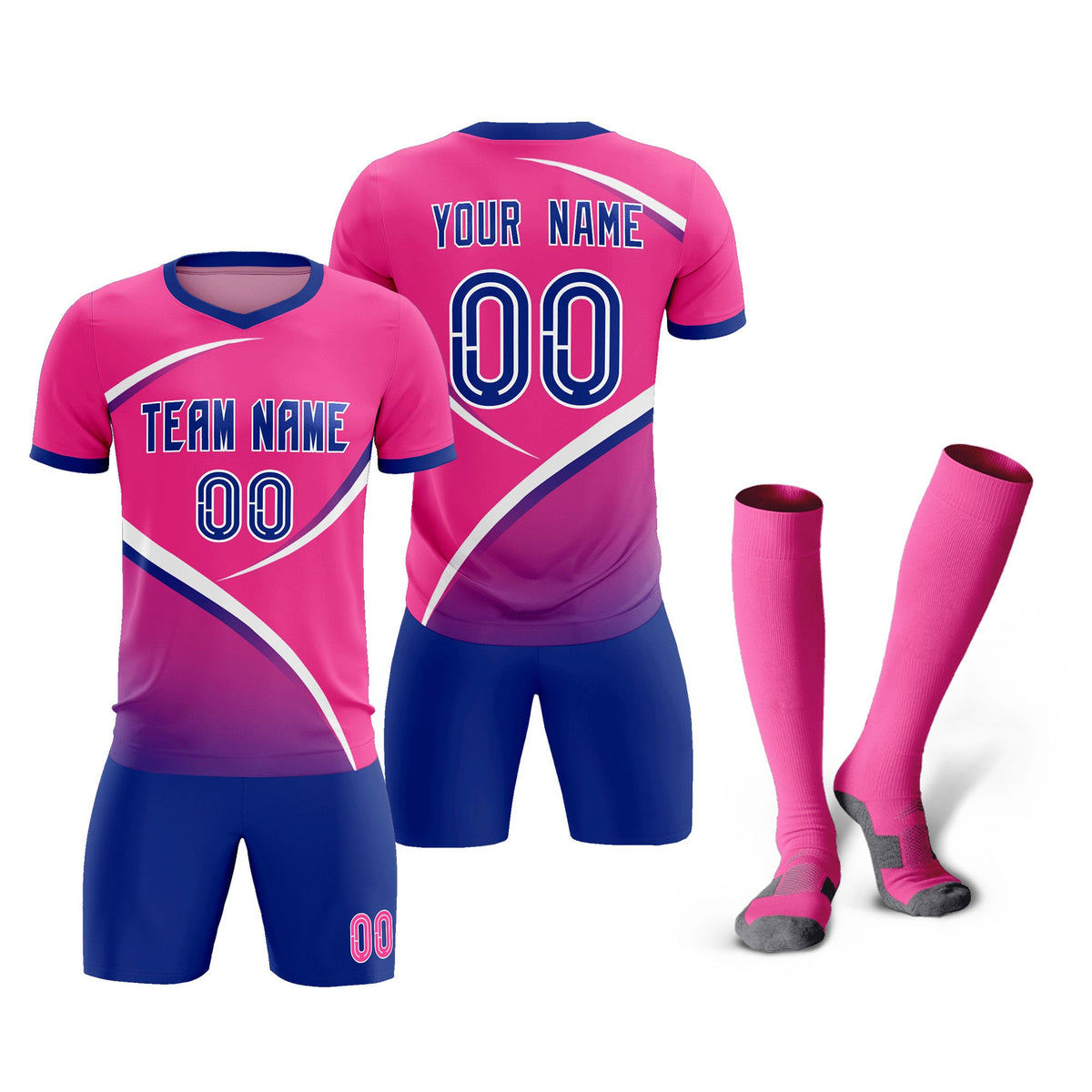 Custom Pink Royal Color Block Training Uniform For Men Soccer Sets Jersey