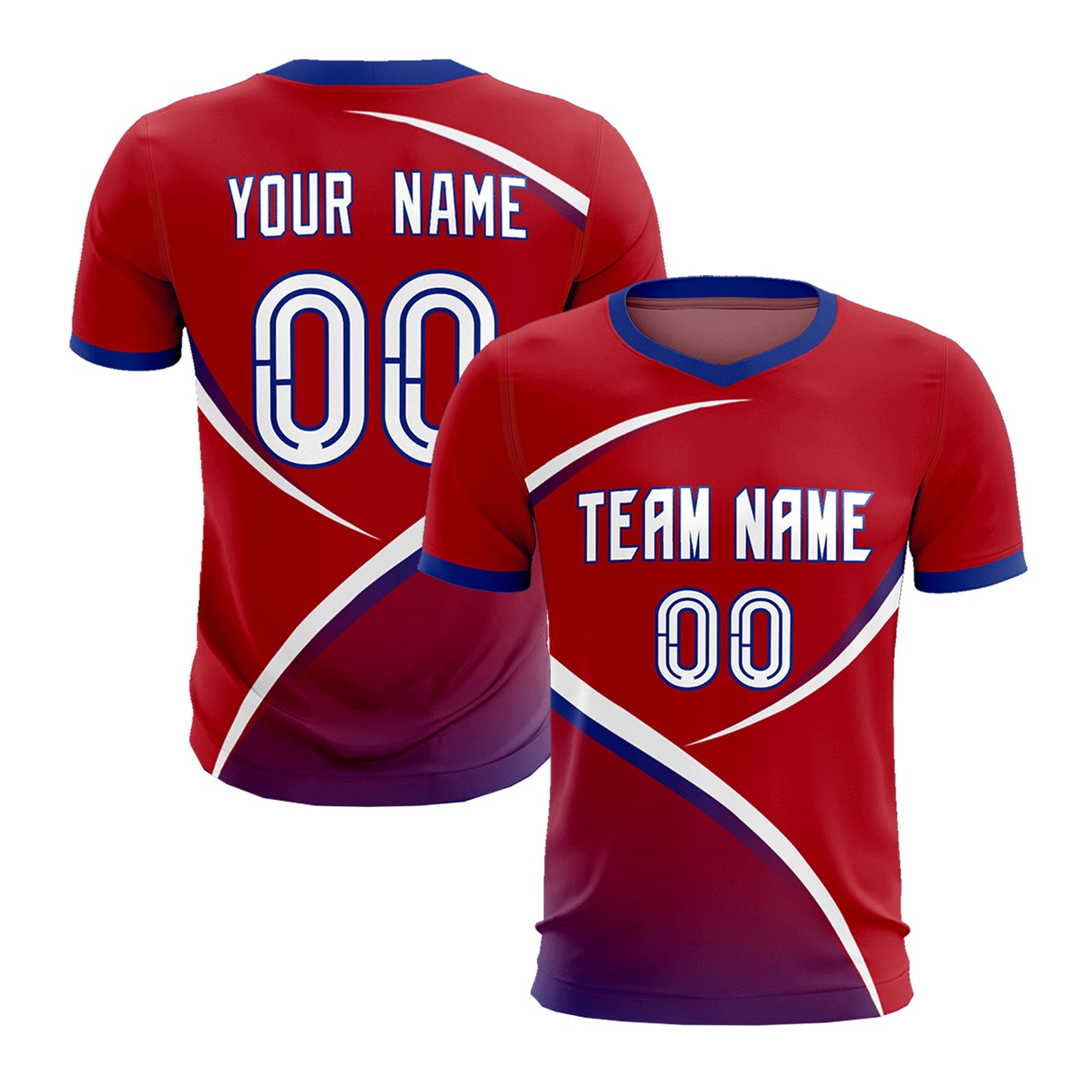 Custom Red Royal Color Block Training Uniform For Men Soccer Sets Jersey