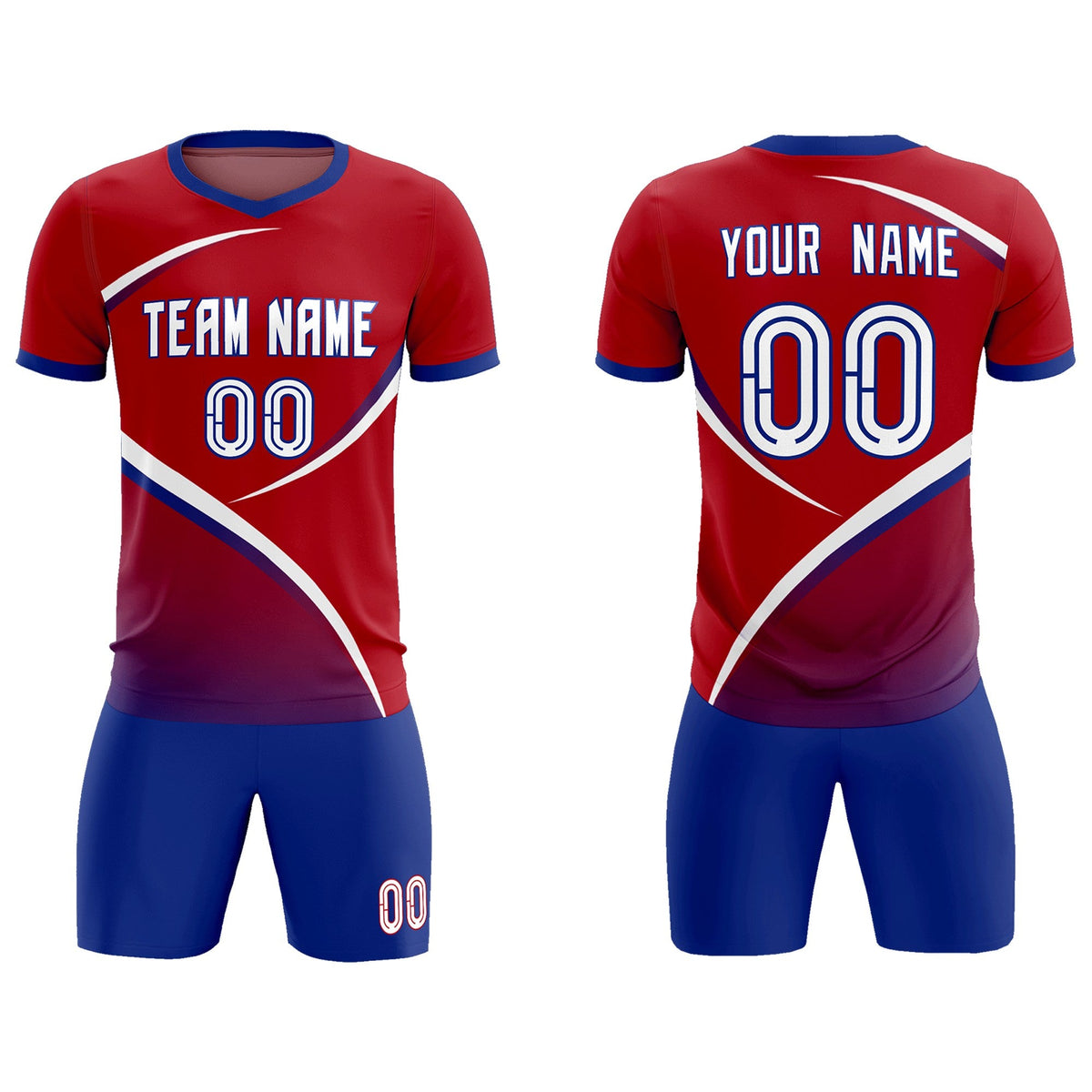 Custom Red Royal Color Block Training Uniform For Men Soccer Sets Jersey