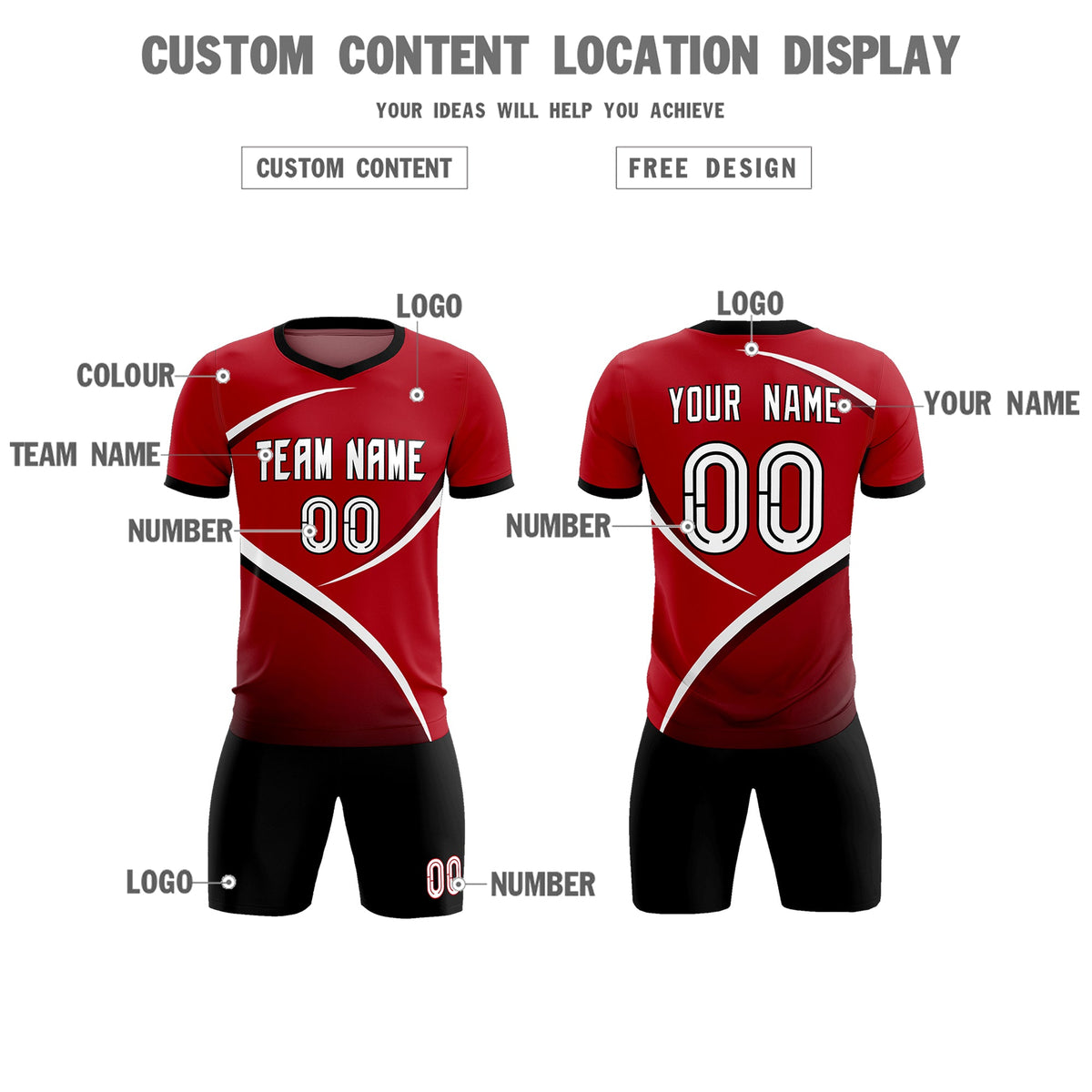 Custom Red Black Color Block Training Uniform For Men Soccer Sets Jersey