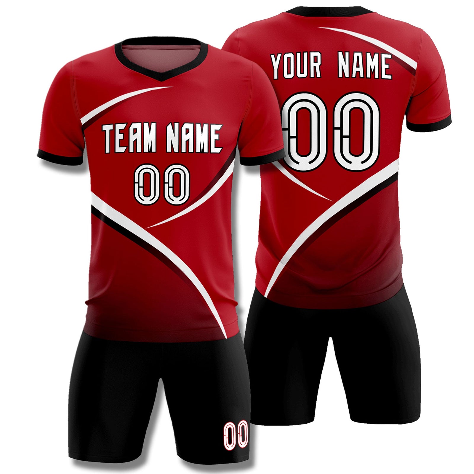 Custom Red Black Color Block Training Uniform For Men Soccer Sets Jersey