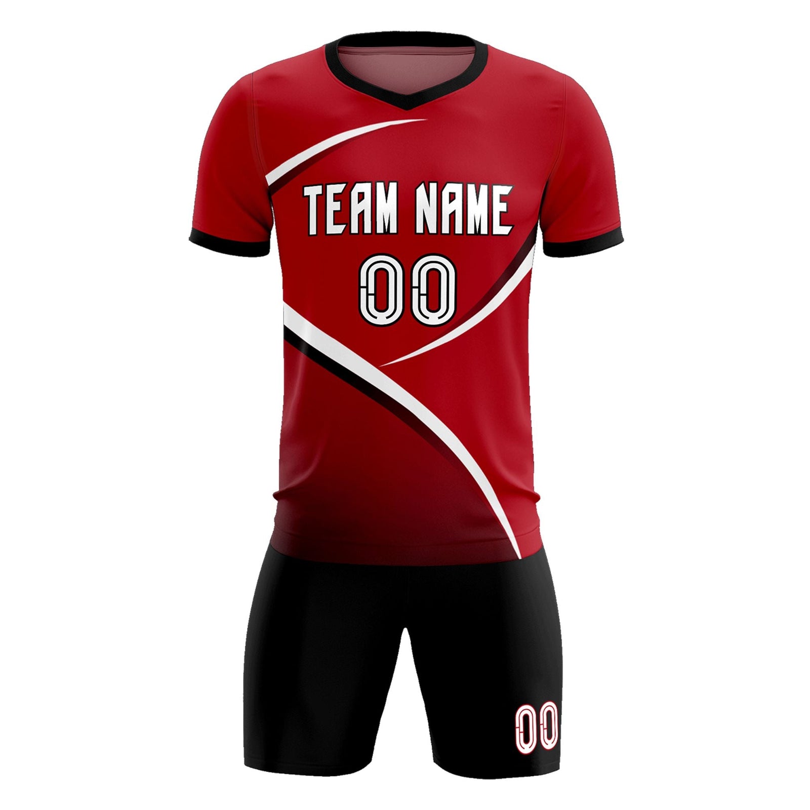 Custom Red Black Color Block Training Uniform For Men Soccer Sets Jersey