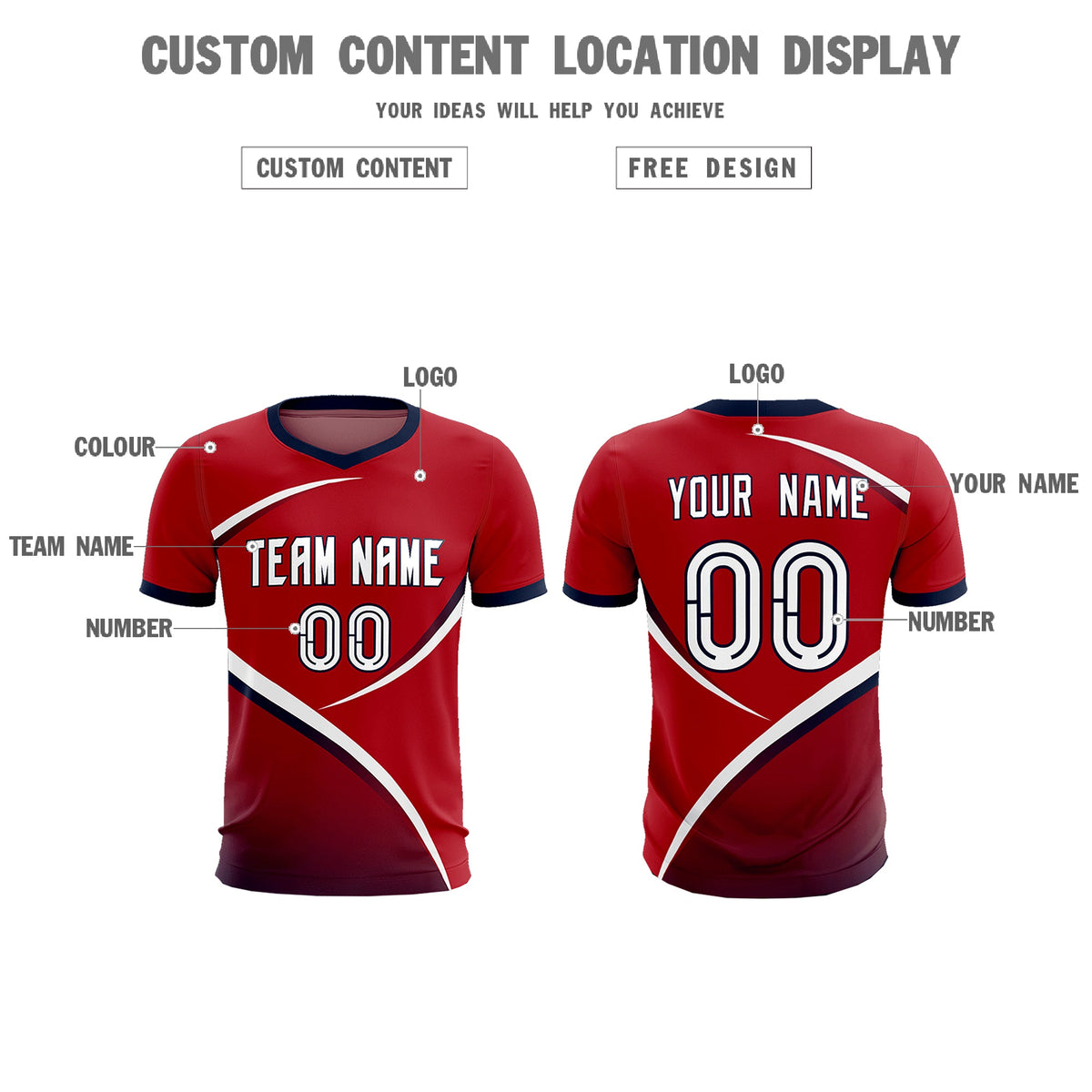 Custom Red Navy Color Block Training Uniform For Men Soccer Sets Jersey