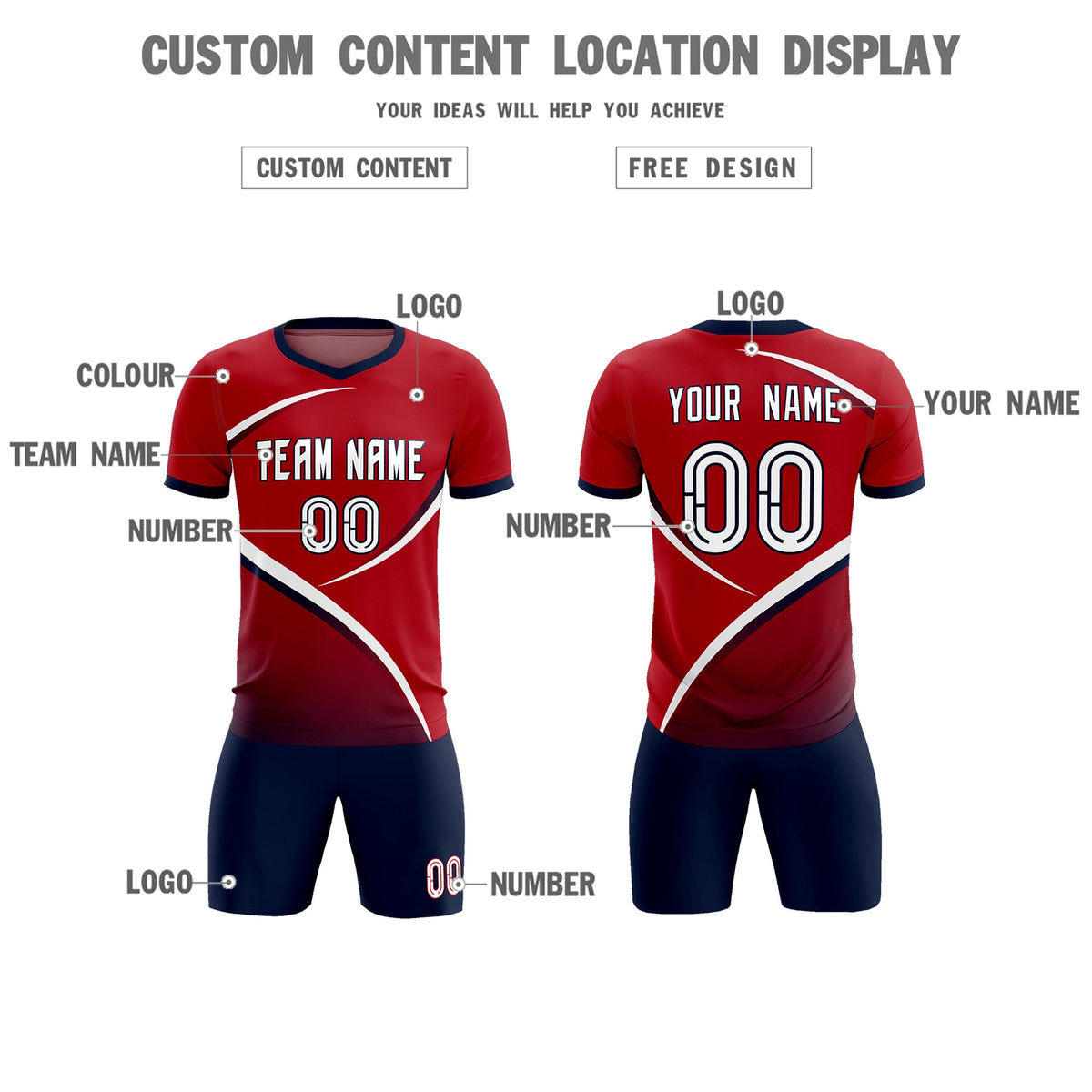 Custom Red Navy Color Block Training Uniform For Men Soccer Sets Jersey