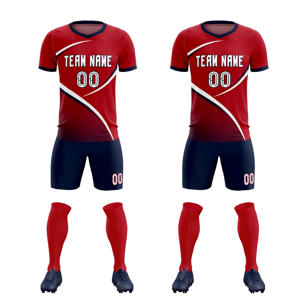 Custom Red Navy Color Block Training Uniform For Men Soccer Sets Jersey