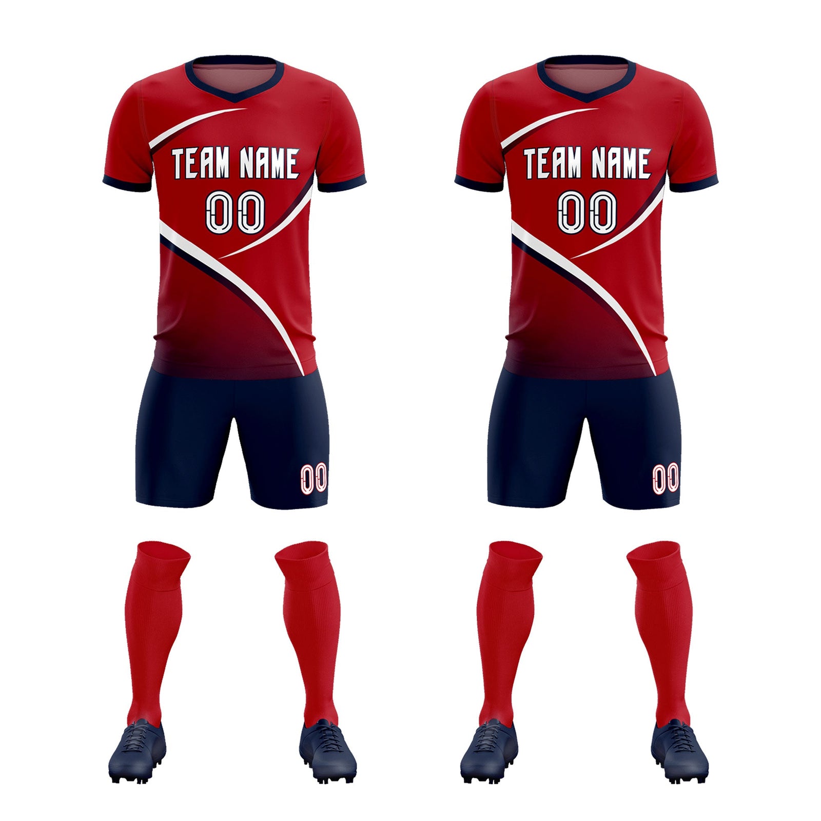 Custom Red Navy Color Block Training Uniform For Men Soccer Sets Jersey