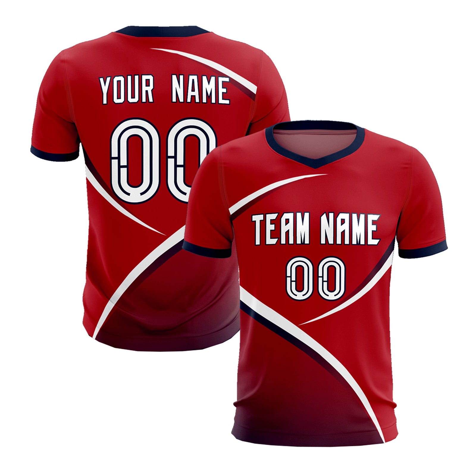 Custom Red Navy Color Block Training Uniform For Men Soccer Sets Jersey