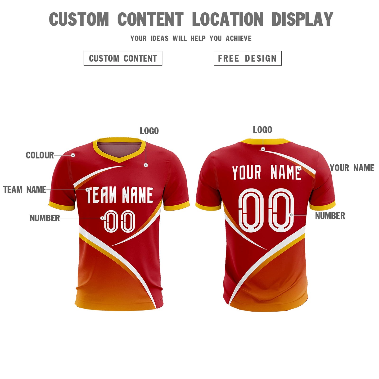 Custom Red Gold Color Block Training Uniform For Men Soccer Sets Jersey