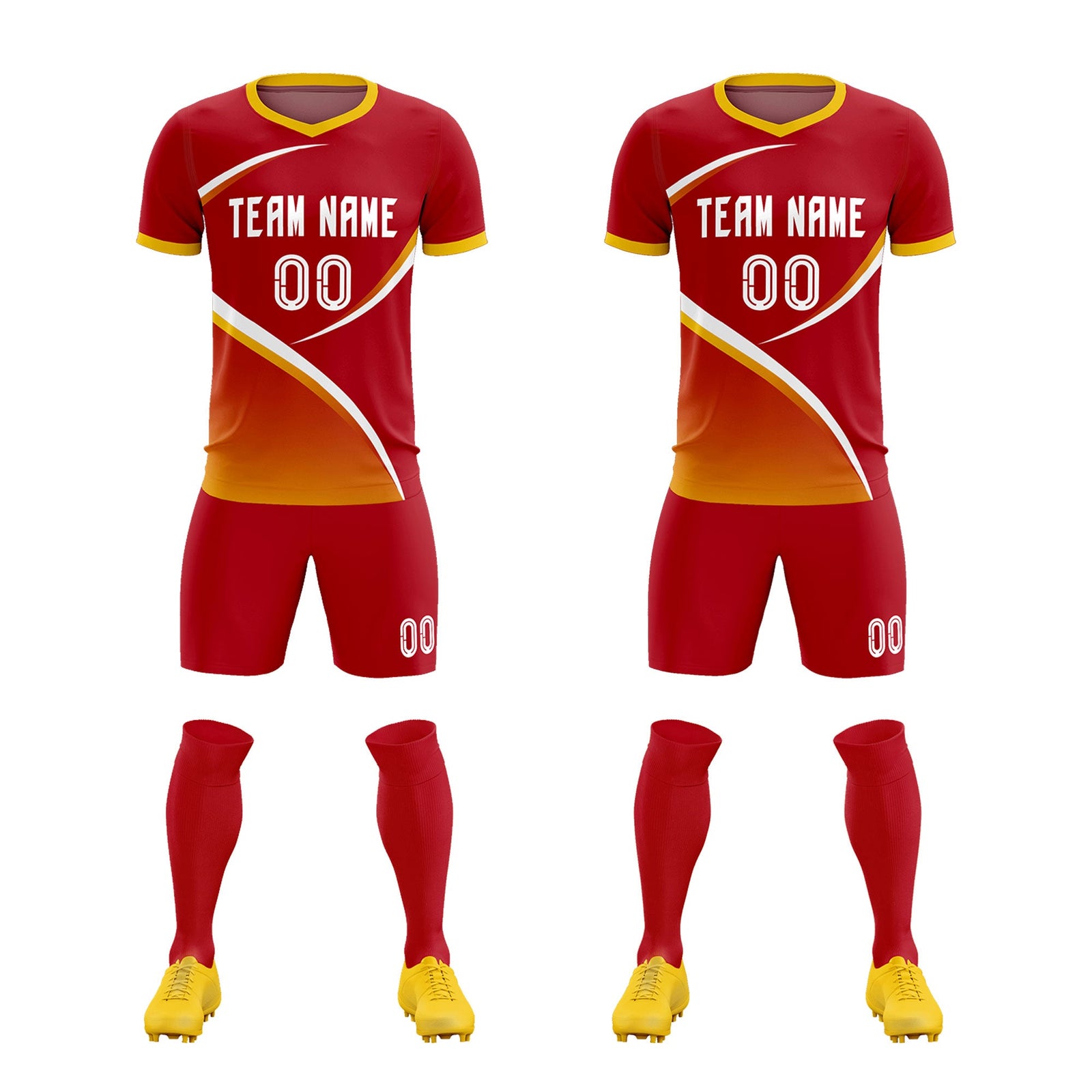 Custom Red Gold Color Block Training Uniform For Men Soccer Sets Jersey